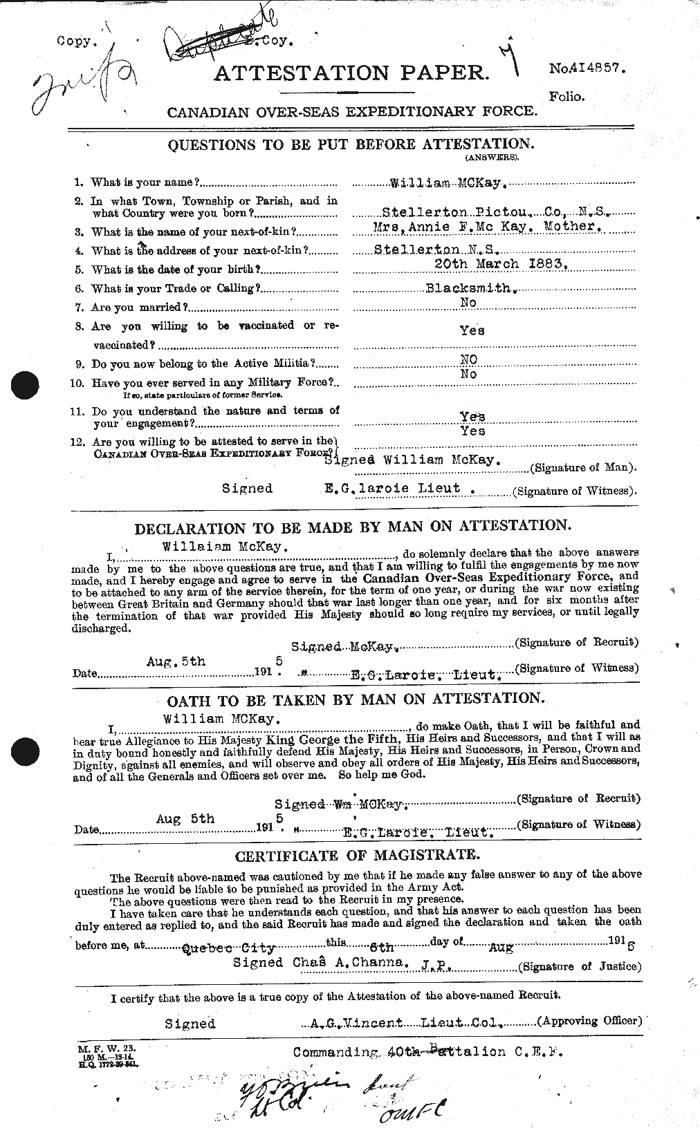 Personnel Records of the First World War - CEF 530222a