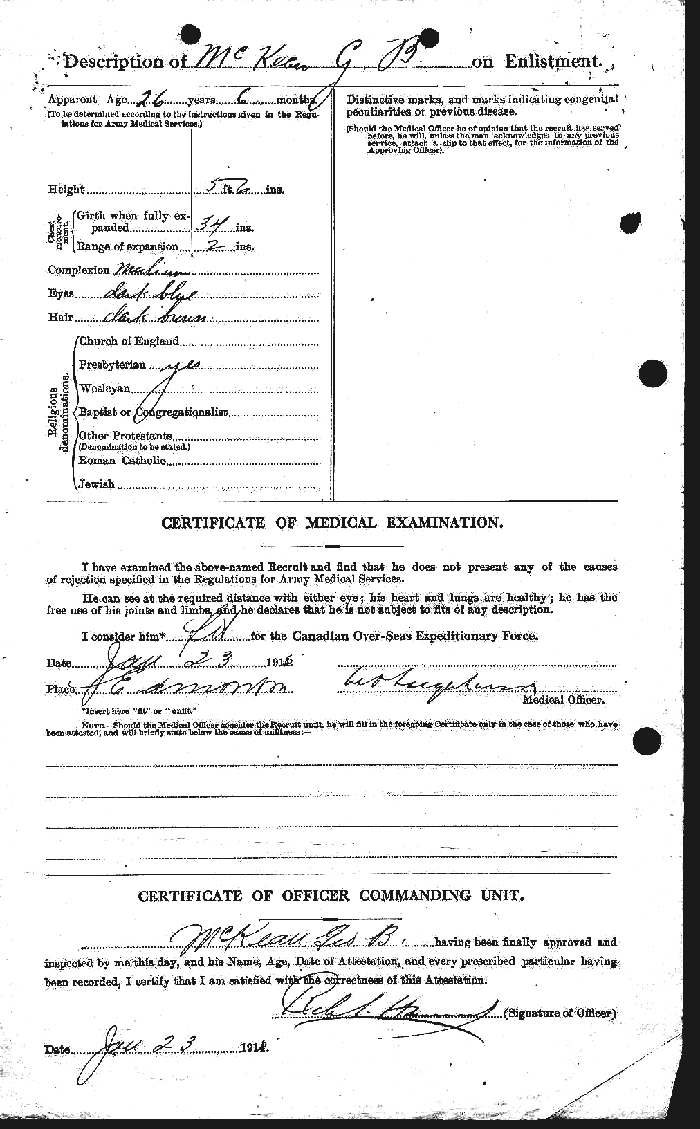 Dossiers du Personnel de la Première Guerre mondiale - CEC 530360b