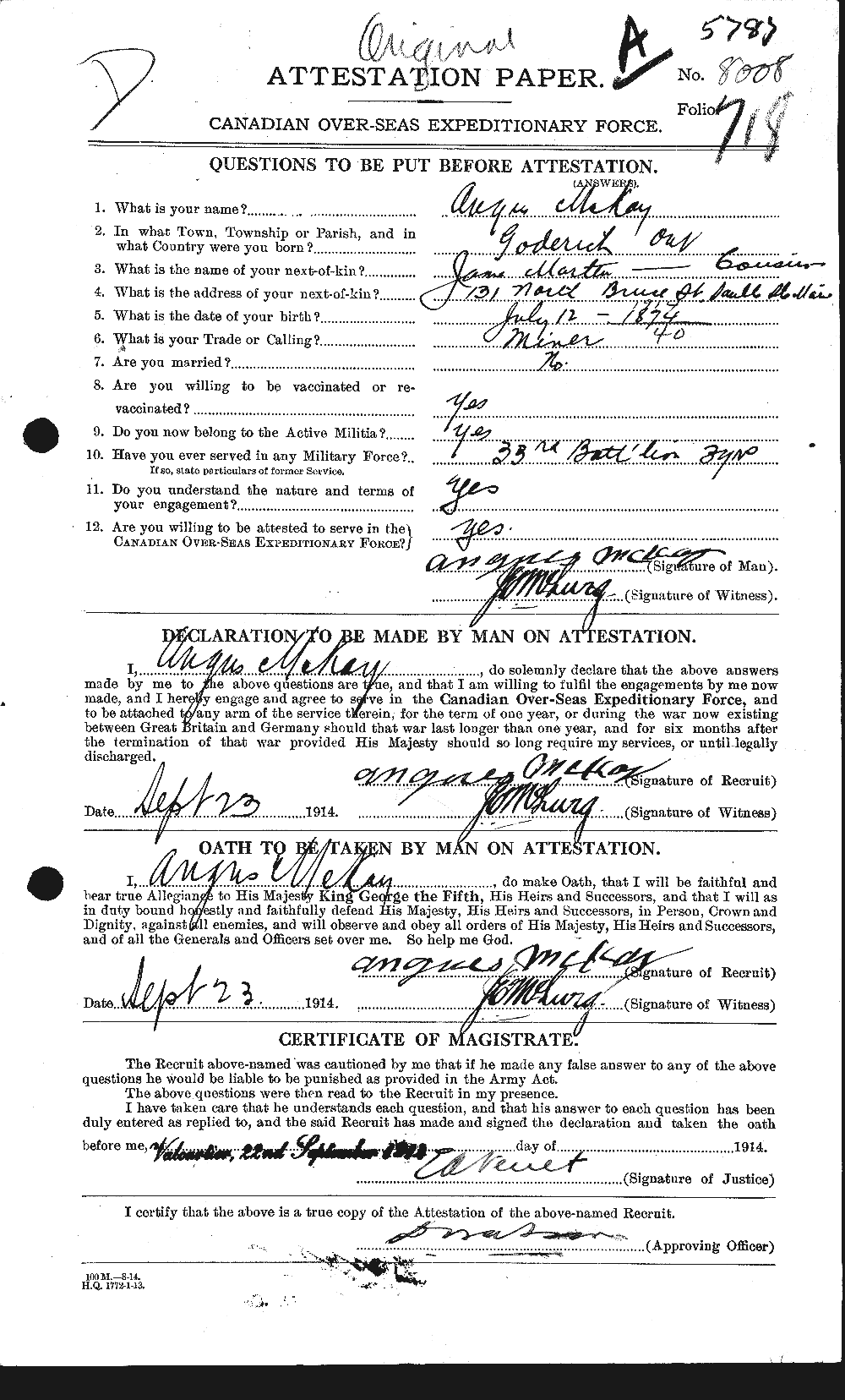 Personnel Records of the First World War - CEF 531000a