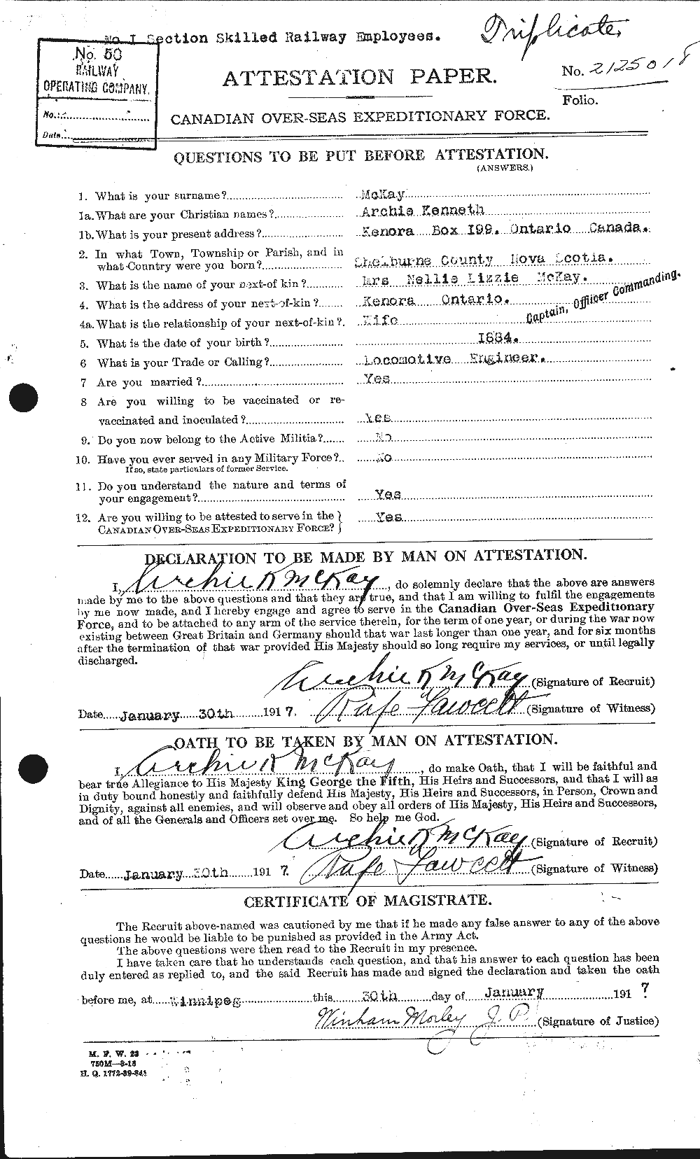 Personnel Records of the First World War - CEF 531023a