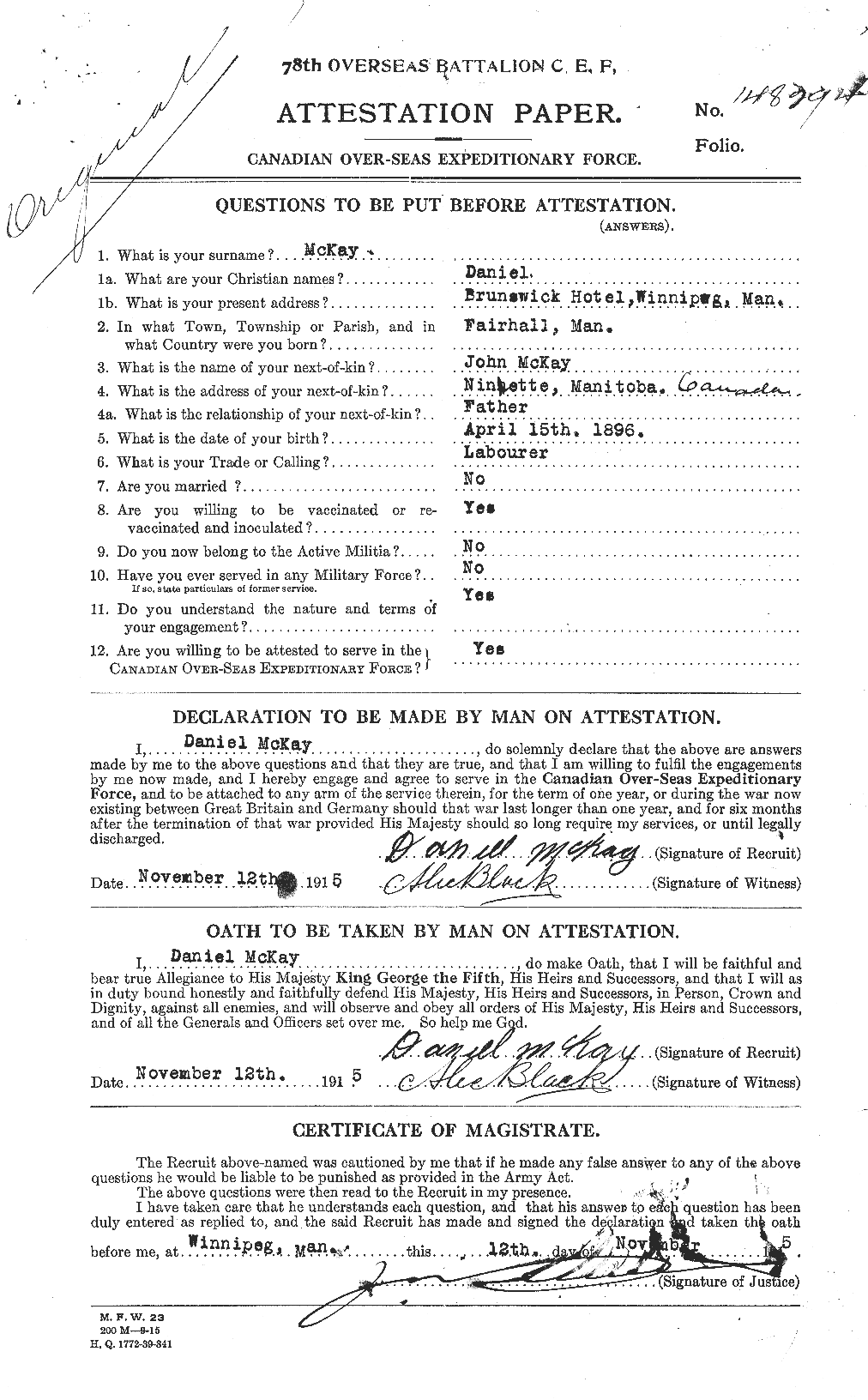 Personnel Records of the First World War - CEF 531110a