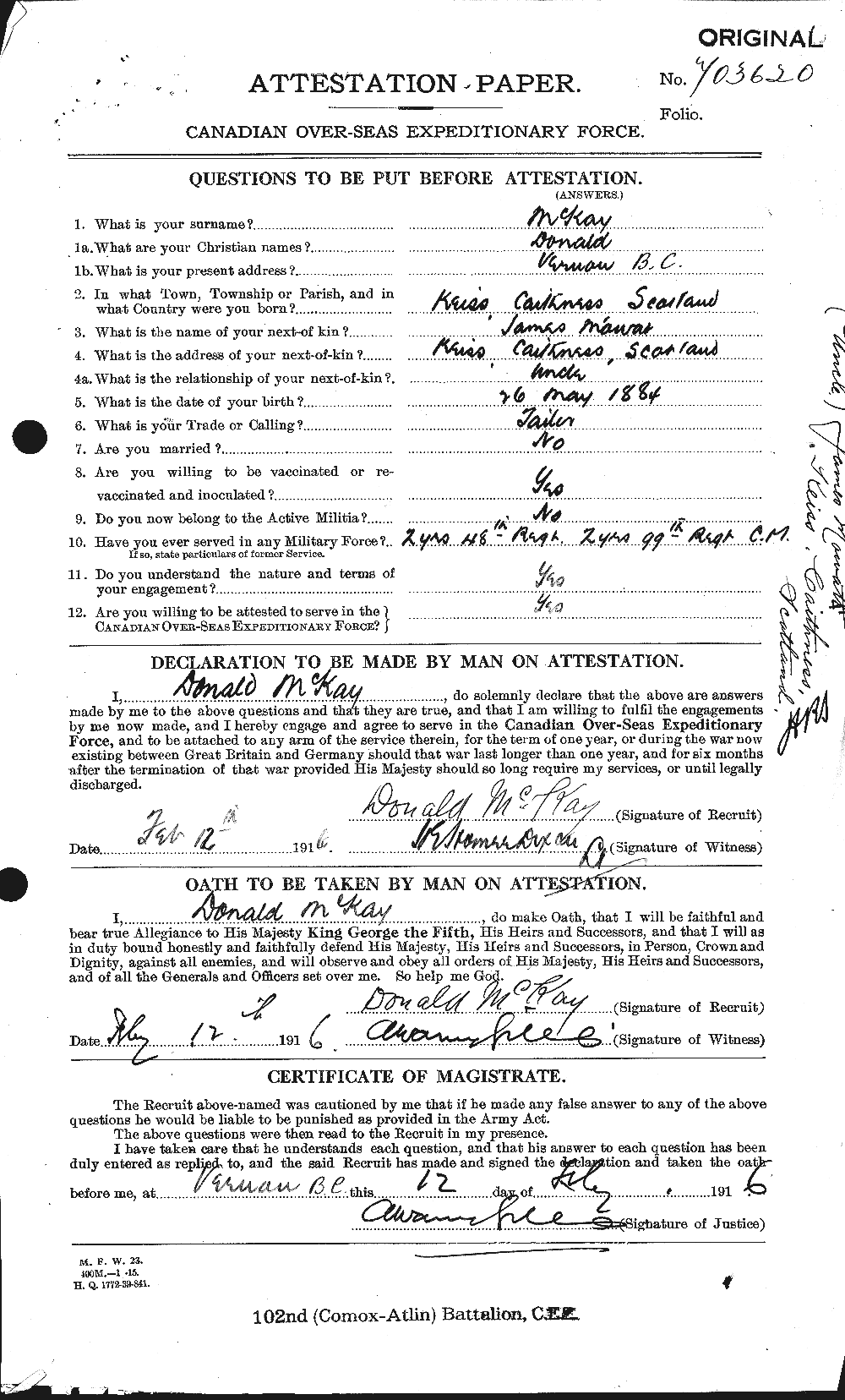 Personnel Records of the First World War - CEF 531156a