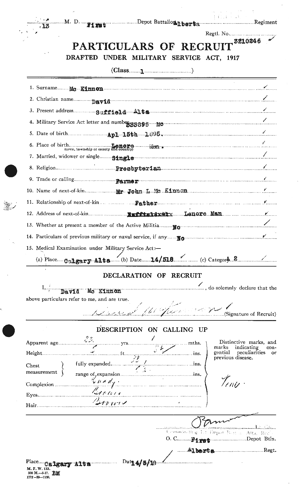 Dossiers du Personnel de la Première Guerre mondiale - CEC 531345a