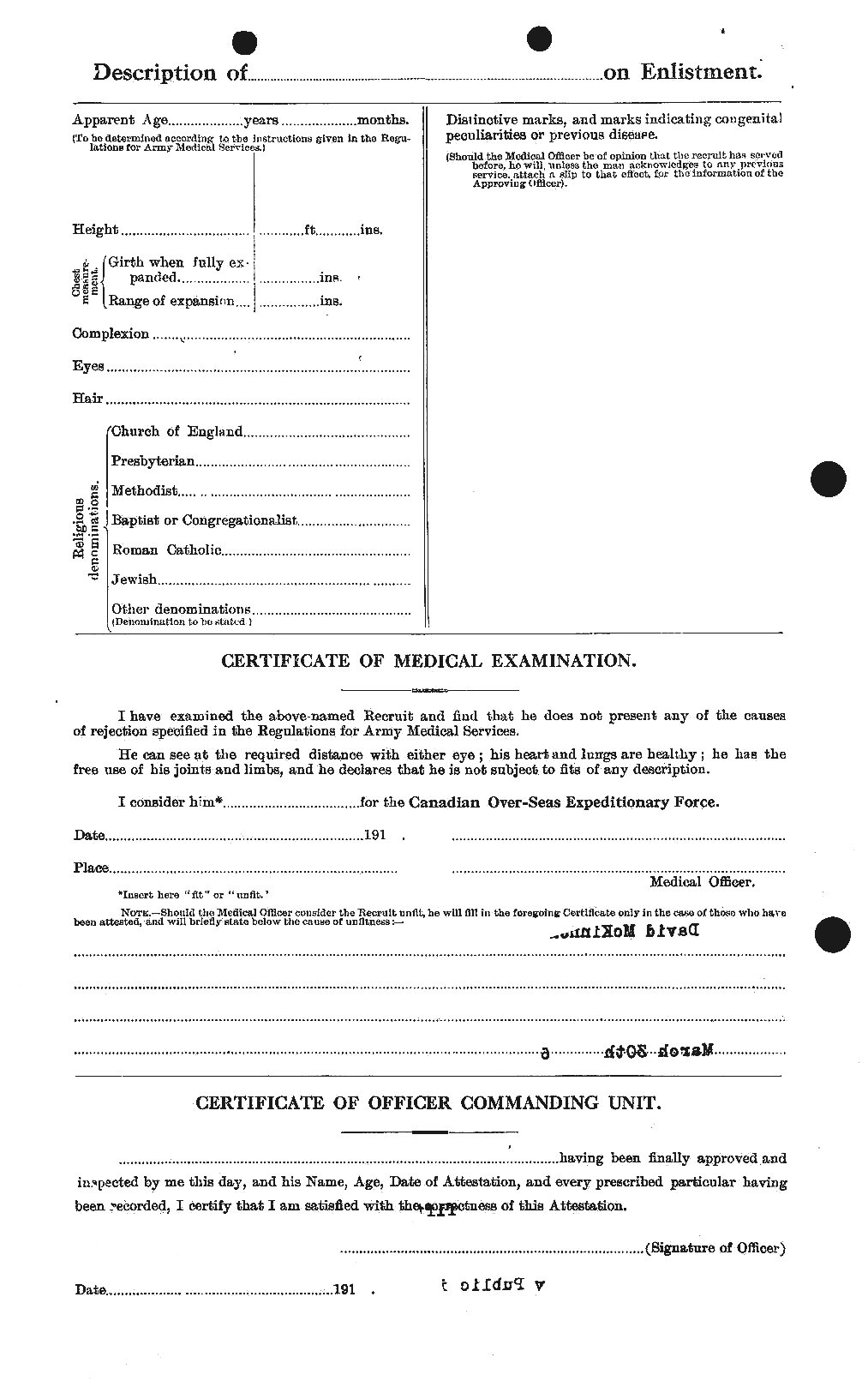 Dossiers du Personnel de la Première Guerre mondiale - CEC 531346b