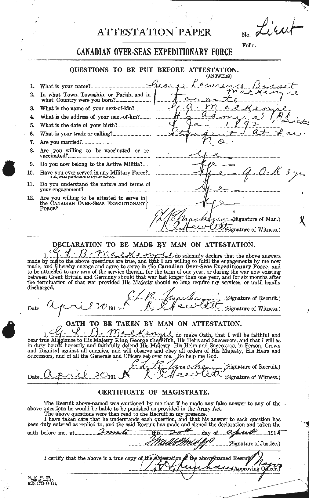 Personnel Records of the First World War - CEF 531561a
