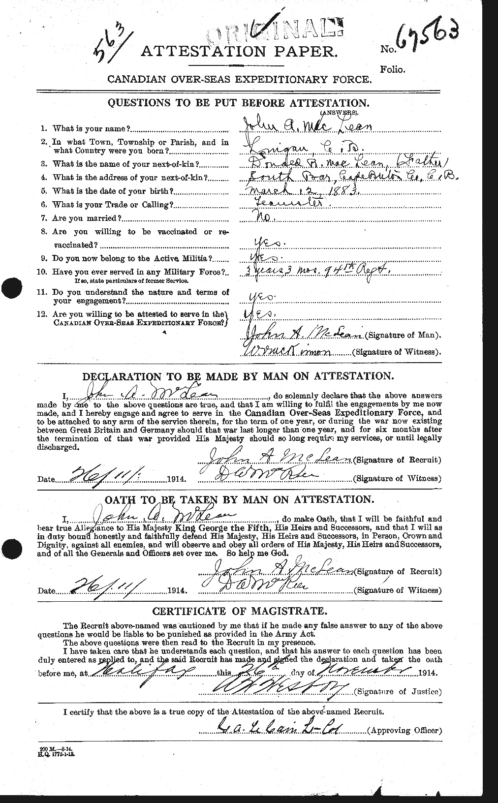 Dossiers du Personnel de la Première Guerre mondiale - CEC 531771a