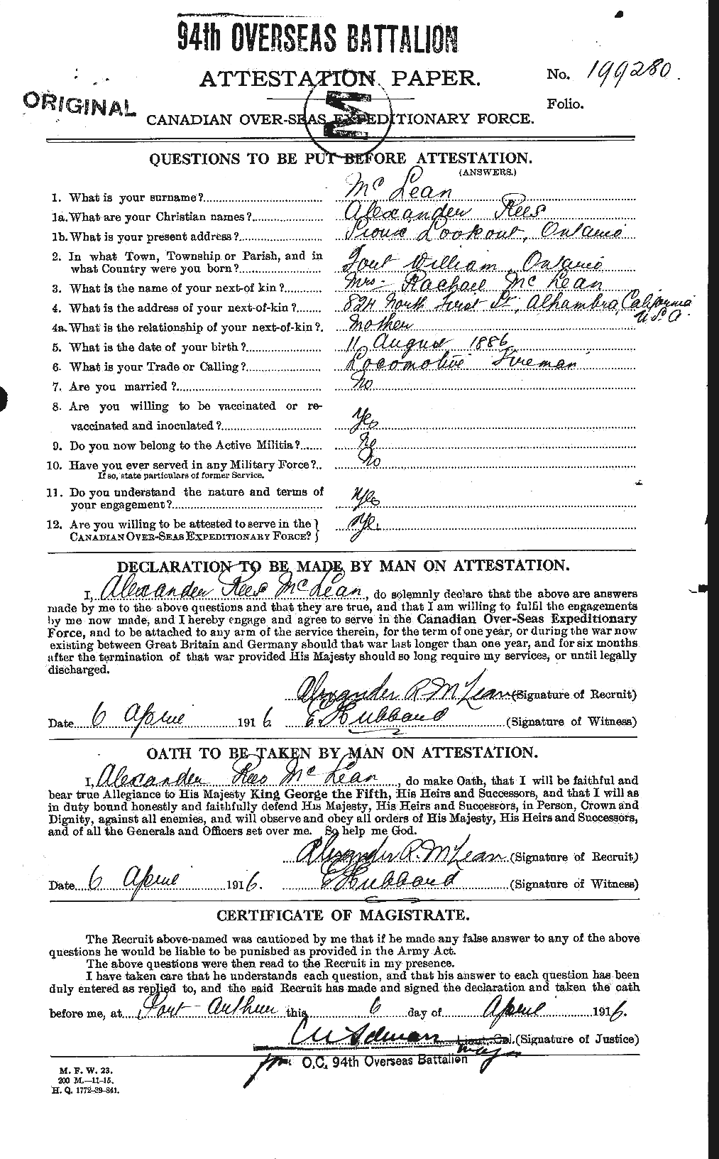 Dossiers du Personnel de la Première Guerre mondiale - CEC 532766a