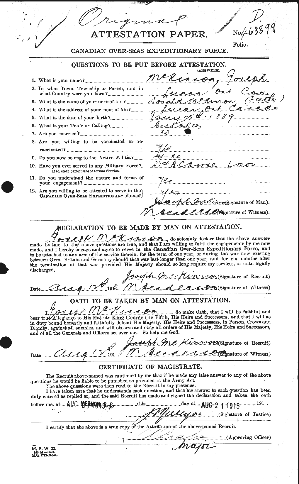 Personnel Records of the First World War - CEF 533086a