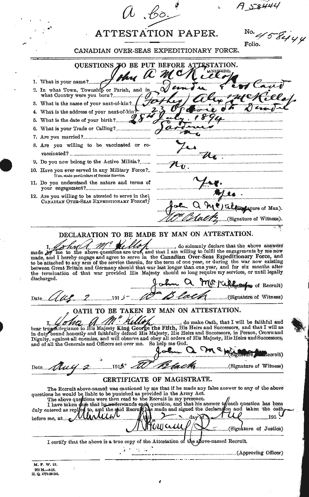 Personnel Records of the First World War - CEF 533827a