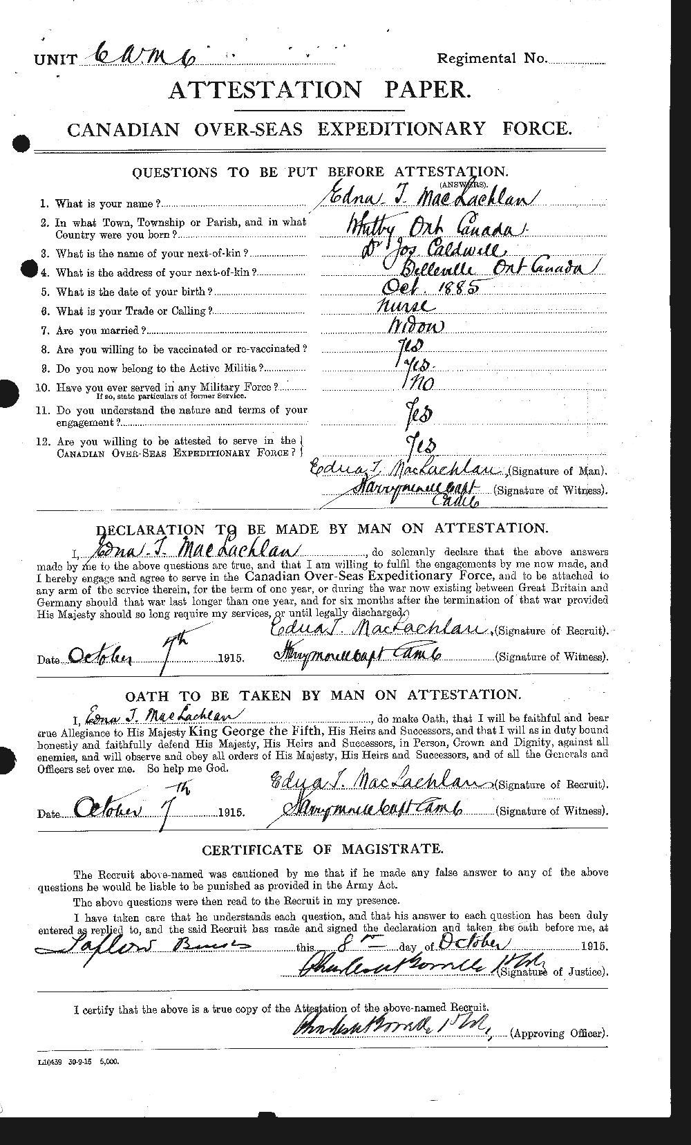 Dossiers du Personnel de la Première Guerre mondiale - CEC 533853a