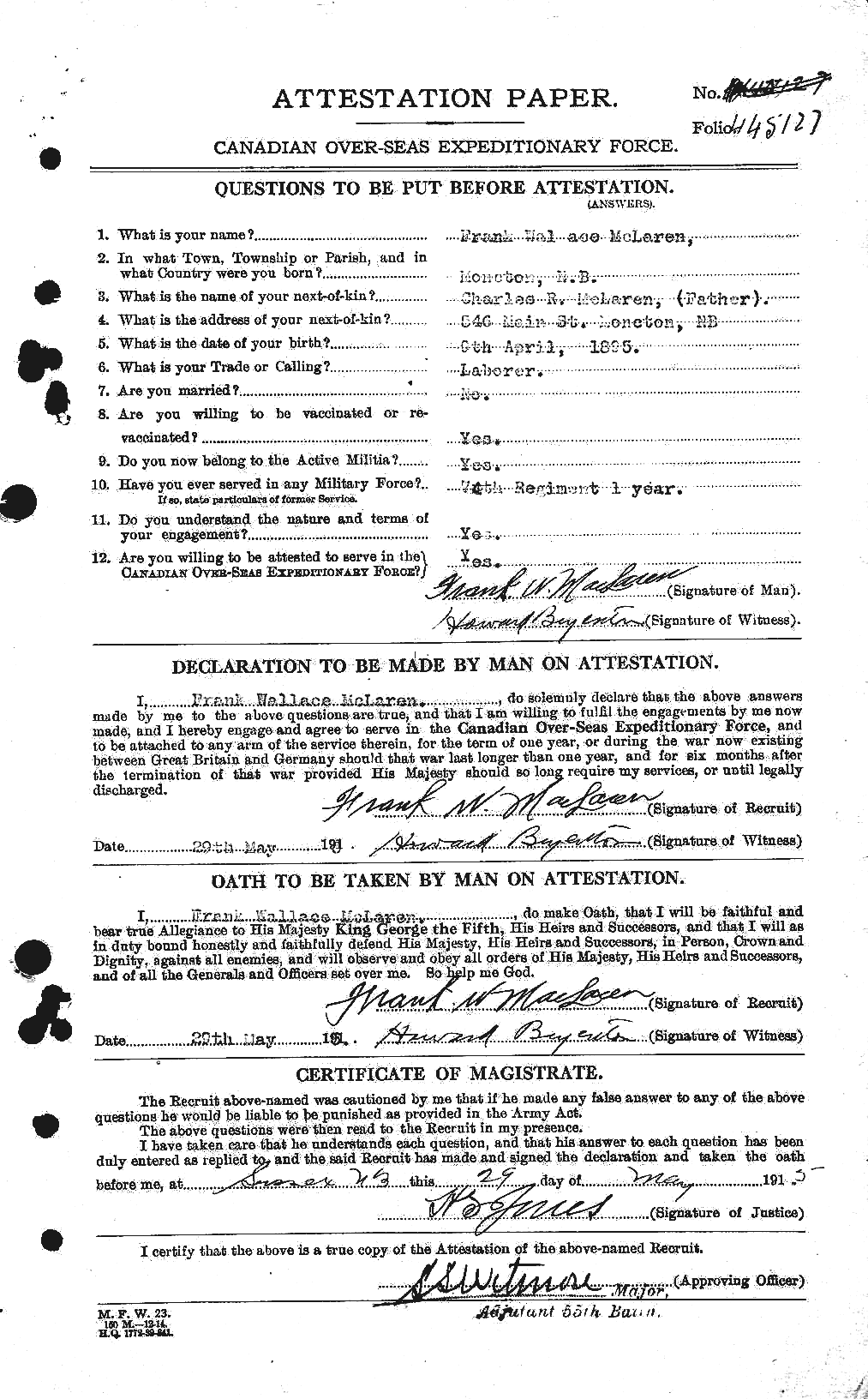 Dossiers du Personnel de la Première Guerre mondiale - CEC 534112a