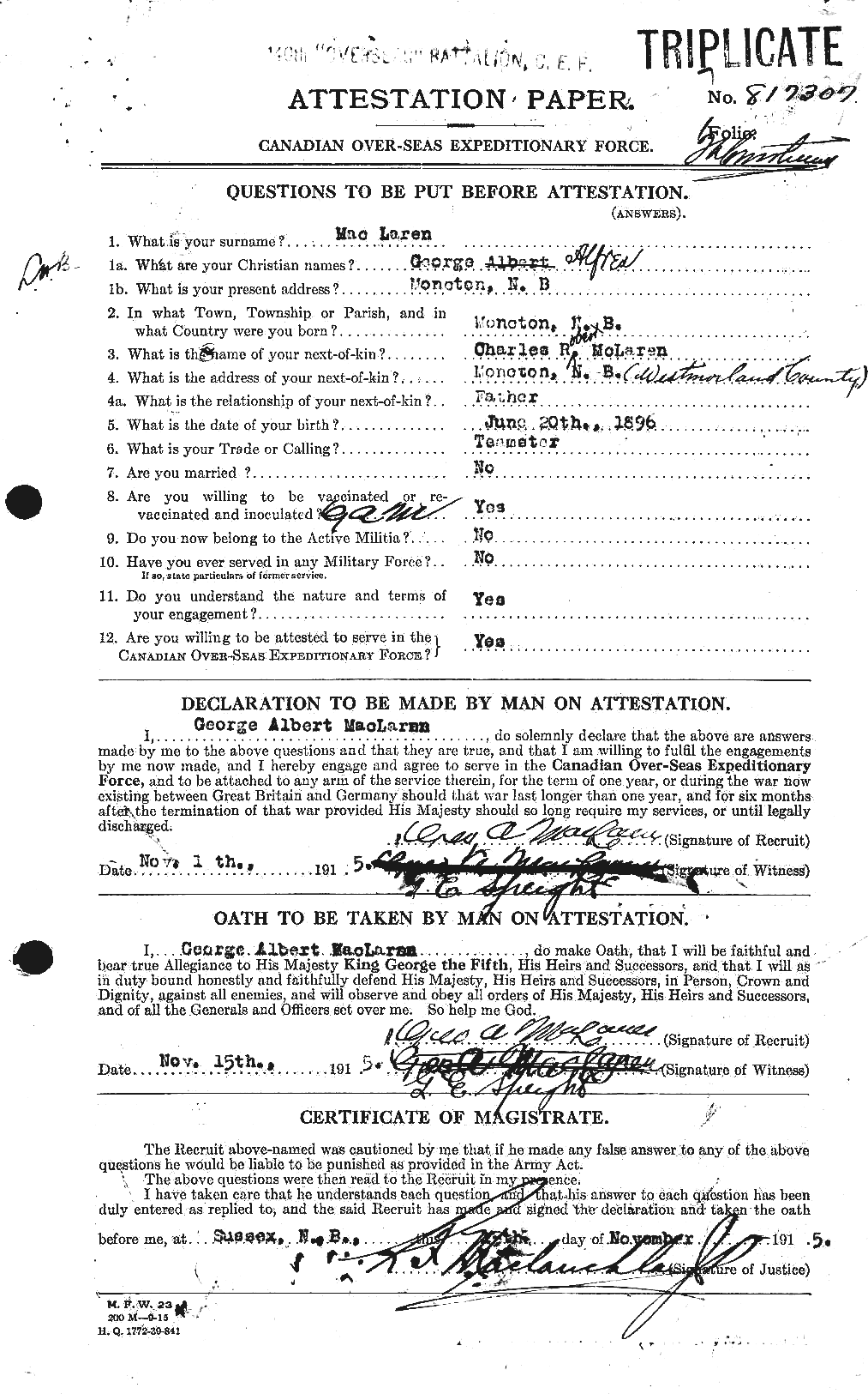 Personnel Records of the First World War - CEF 534122a