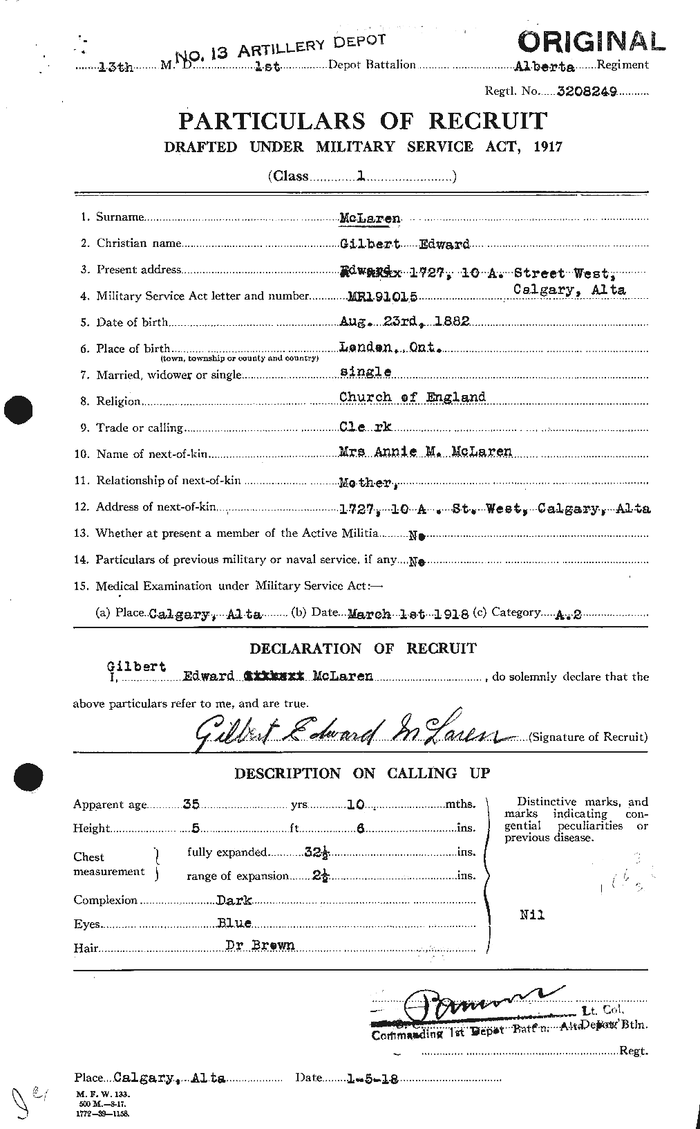 Dossiers du Personnel de la Première Guerre mondiale - CEC 534128a
