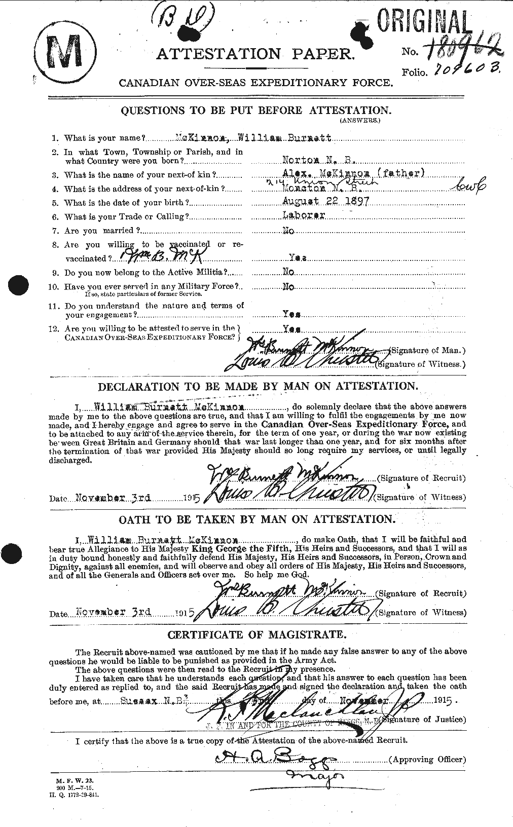 Dossiers du Personnel de la Première Guerre mondiale - CEC 534315a