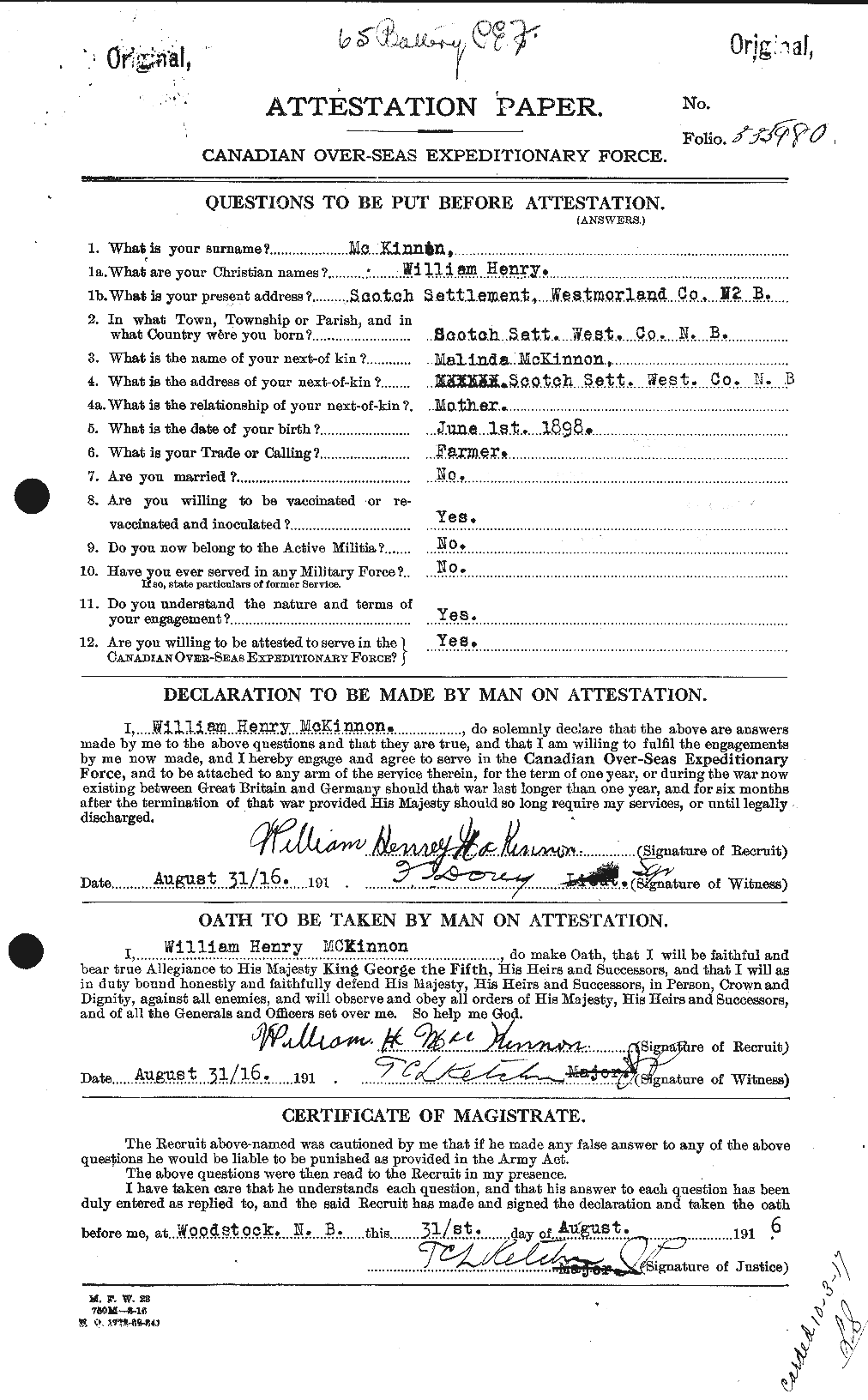Dossiers du Personnel de la Première Guerre mondiale - CEC 534329a