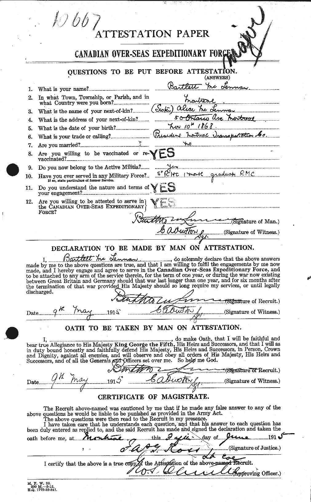 Dossiers du Personnel de la Première Guerre mondiale - CEC 534427a