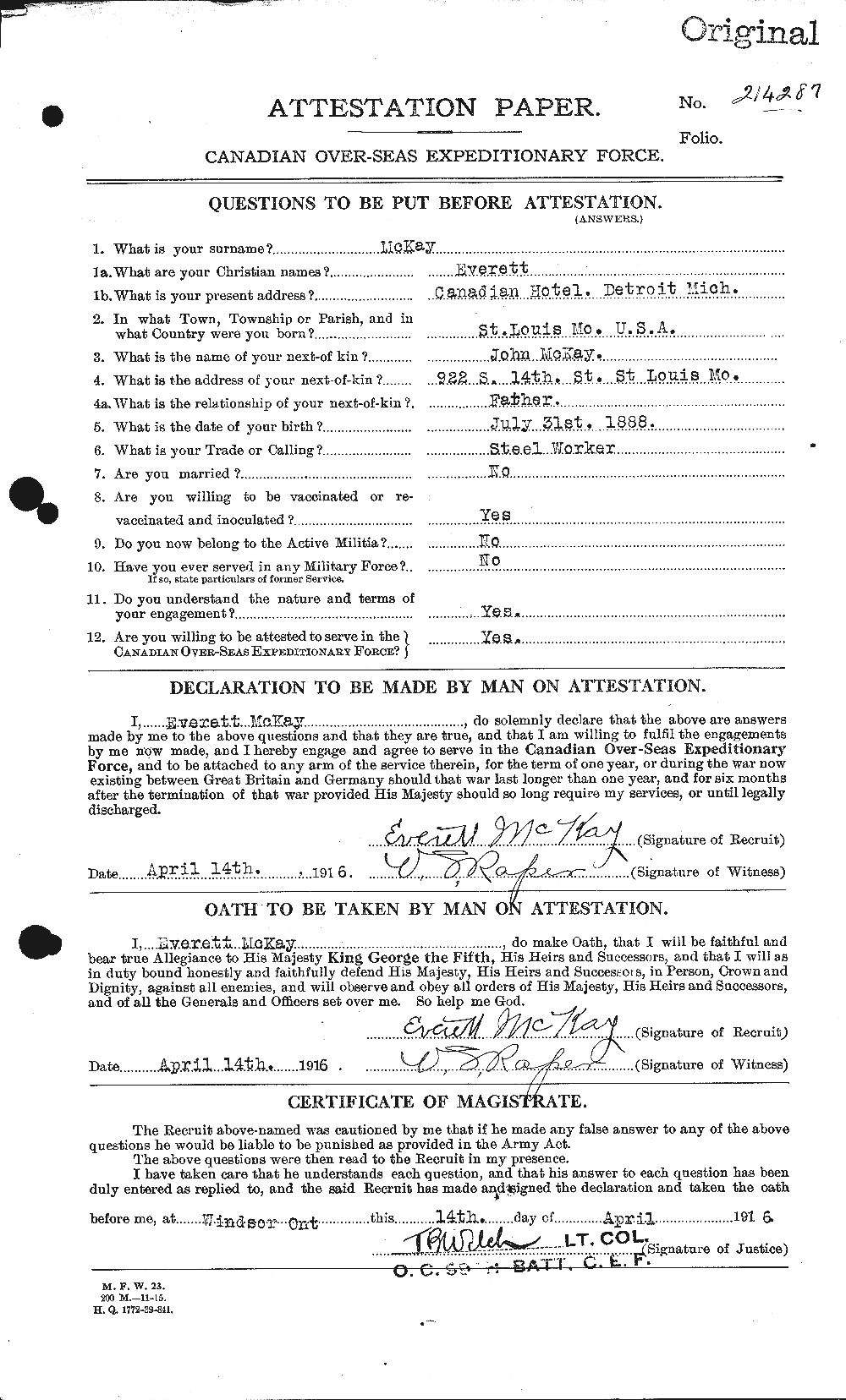 Personnel Records of the First World War - CEF 534598a