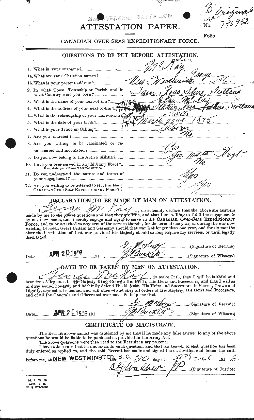 Personnel Records of the First World War - CEF 534625a