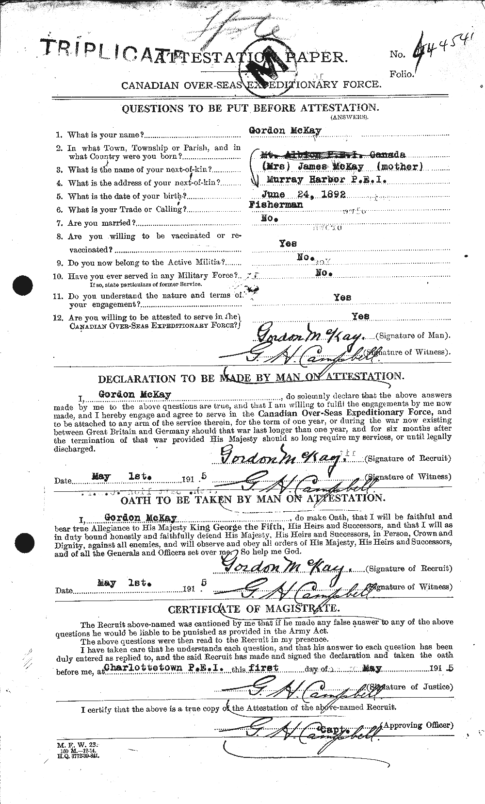 Personnel Records of the First World War - CEF 534705a