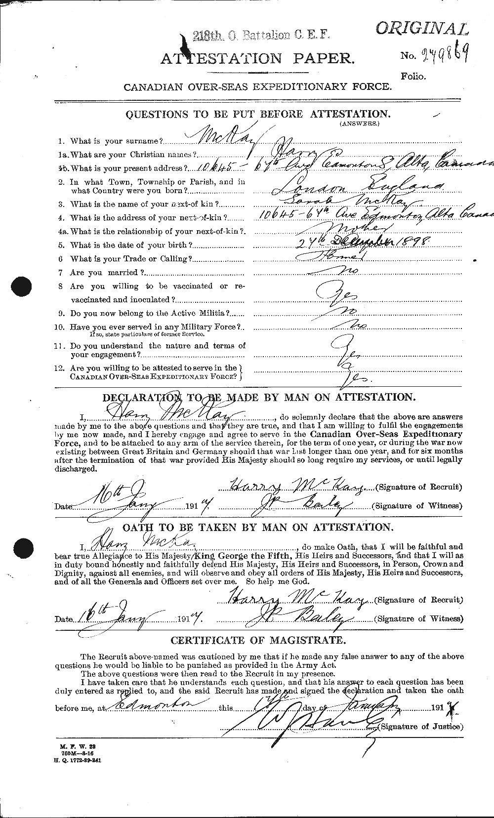 Personnel Records of the First World War - CEF 534727a