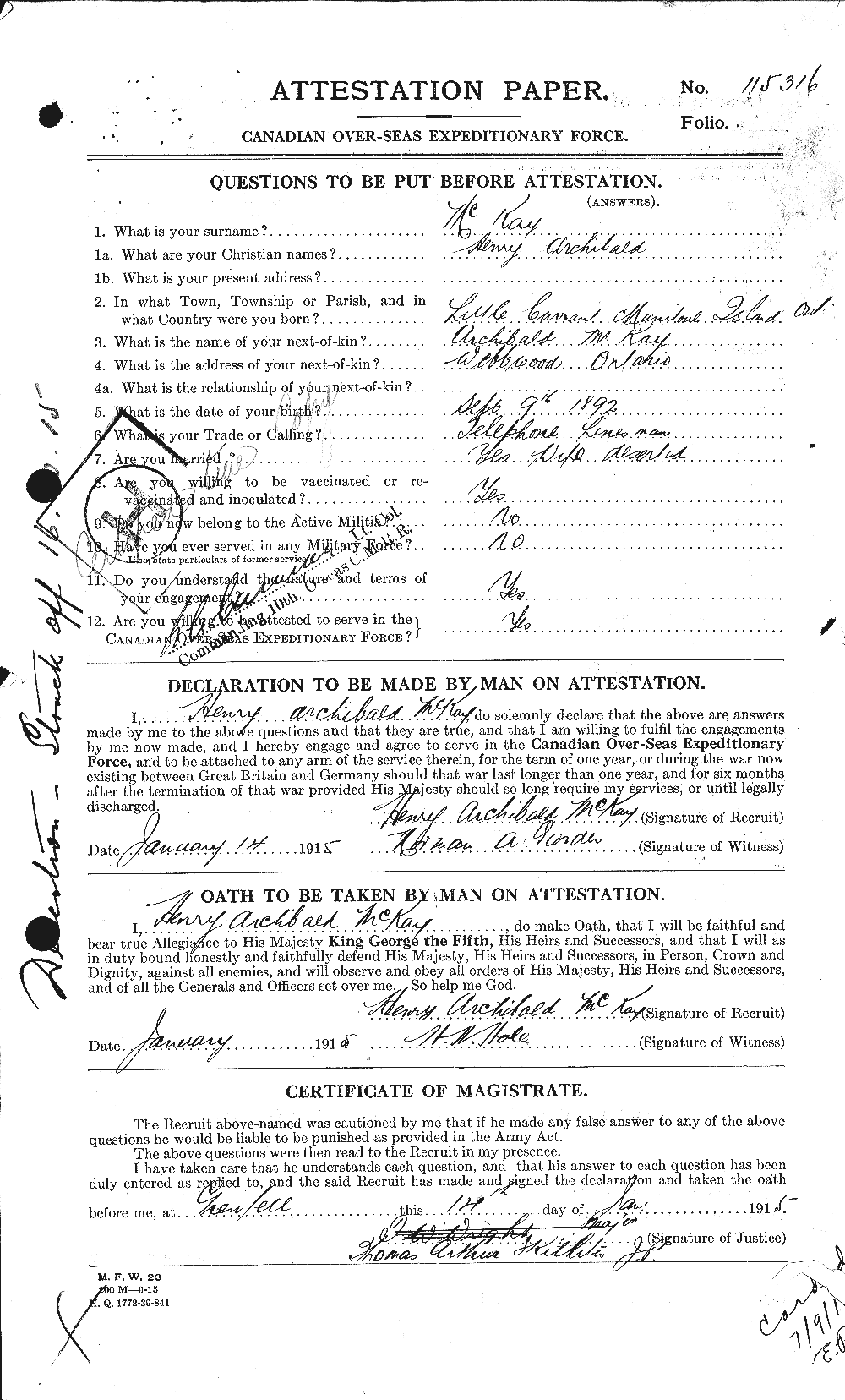 Personnel Records of the First World War - CEF 534746a