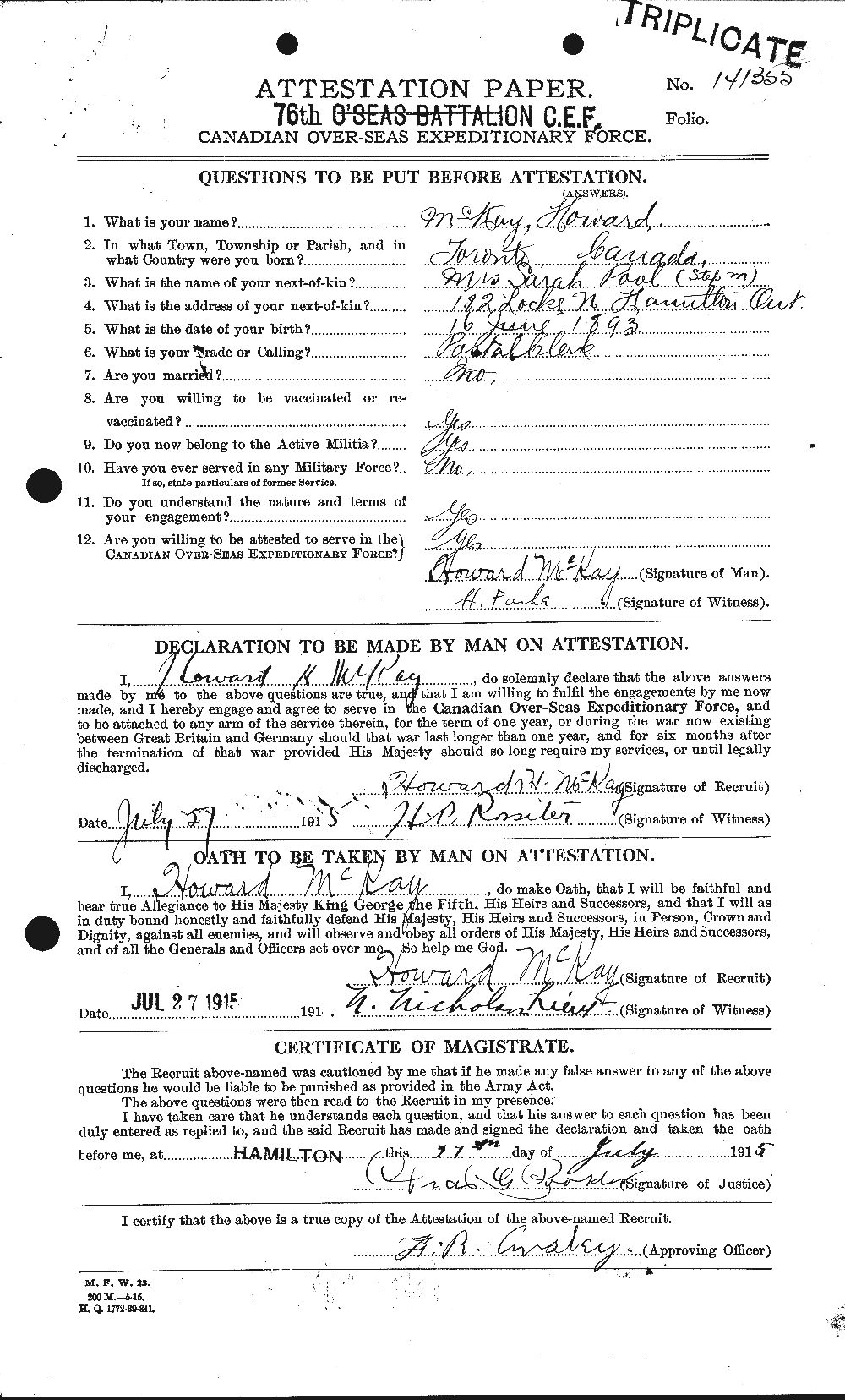 Personnel Records of the First World War - CEF 534752a