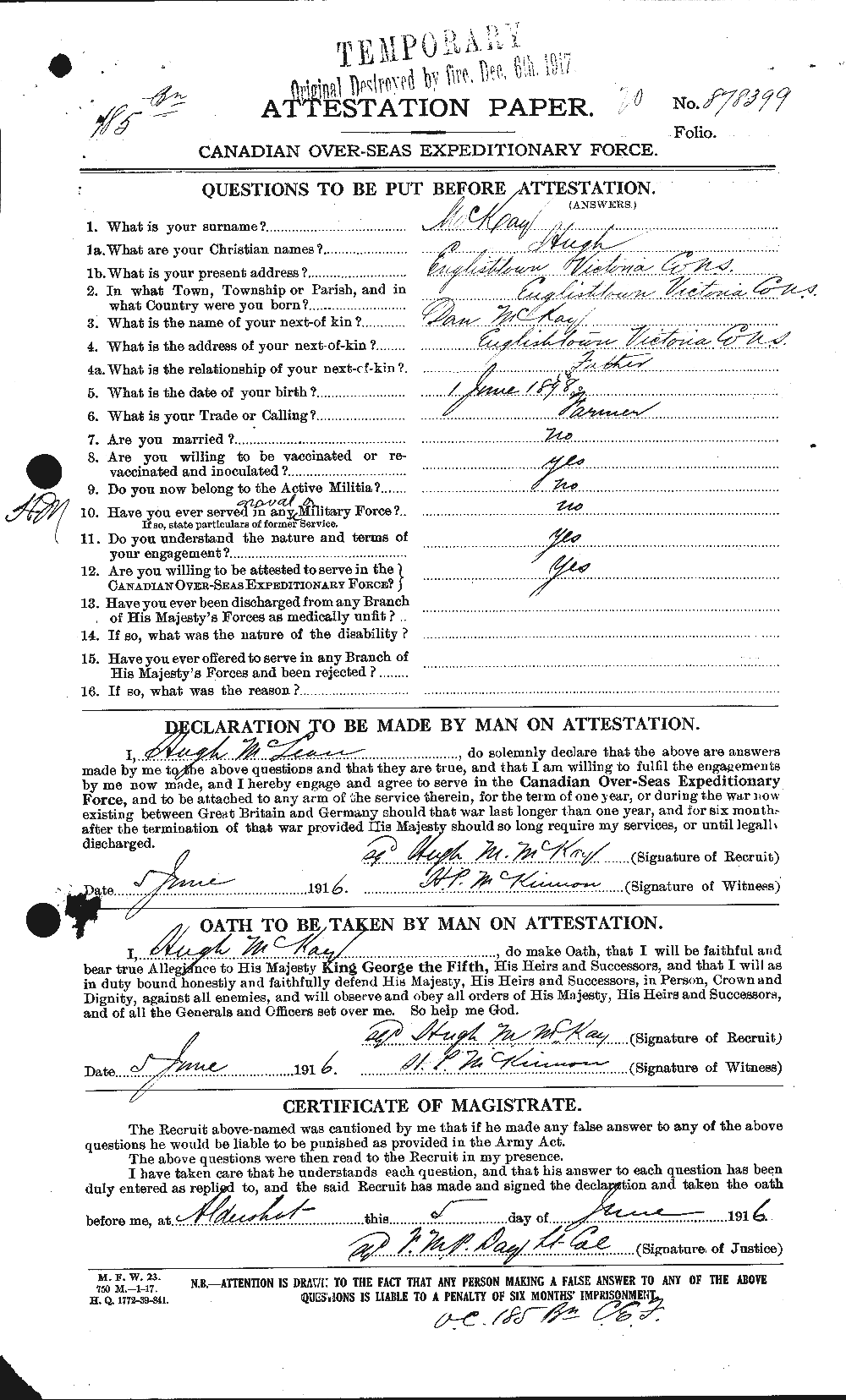 Personnel Records of the First World War - CEF 534760a