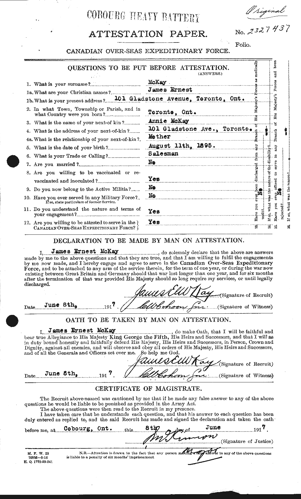 Personnel Records of the First World War - CEF 534833a