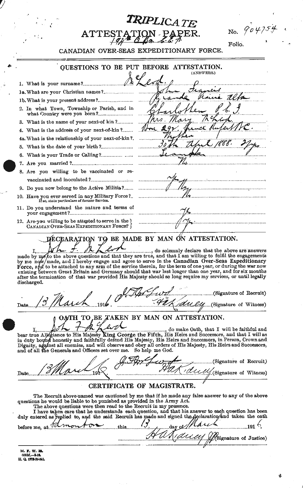Personnel Records of the First World War - CEF 535000a