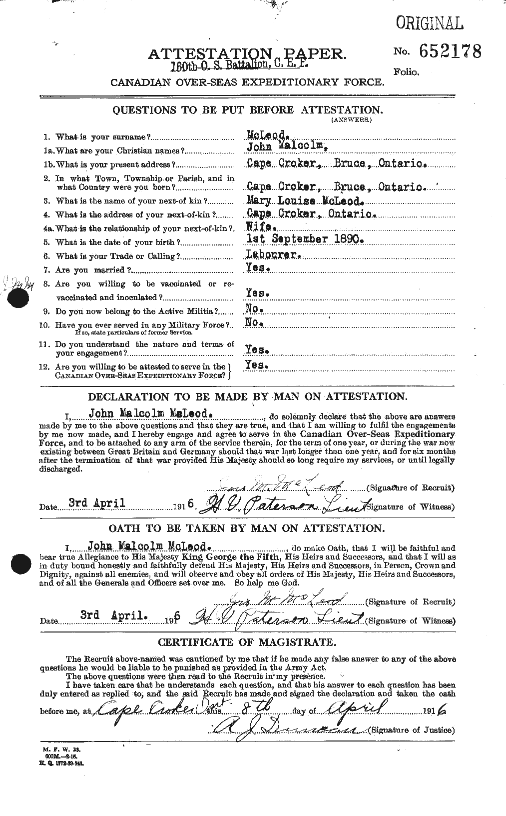 Personnel Records of the First World War - CEF 535028a