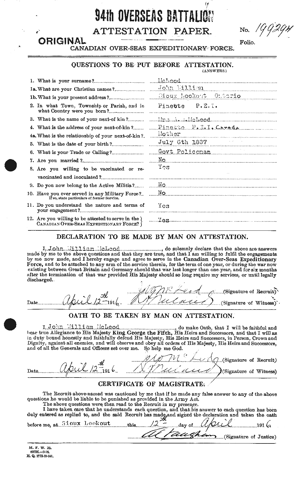 Personnel Records of the First World War - CEF 535070a