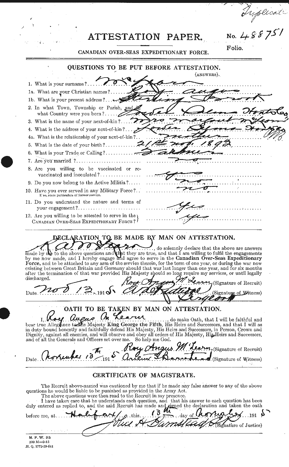 Personnel Records of the First World War - CEF 535291a