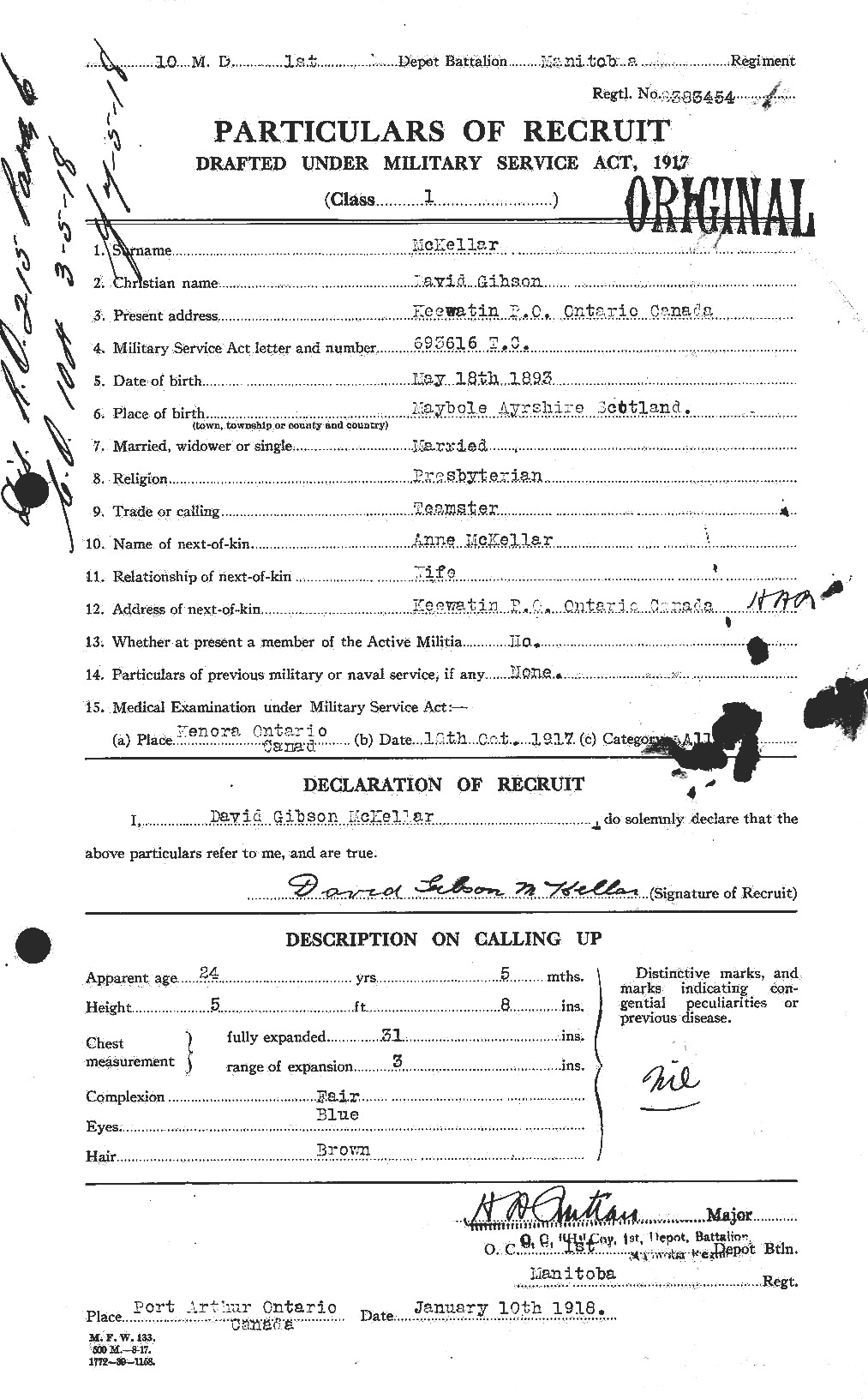 Dossiers du Personnel de la Première Guerre mondiale - CEC 535882a