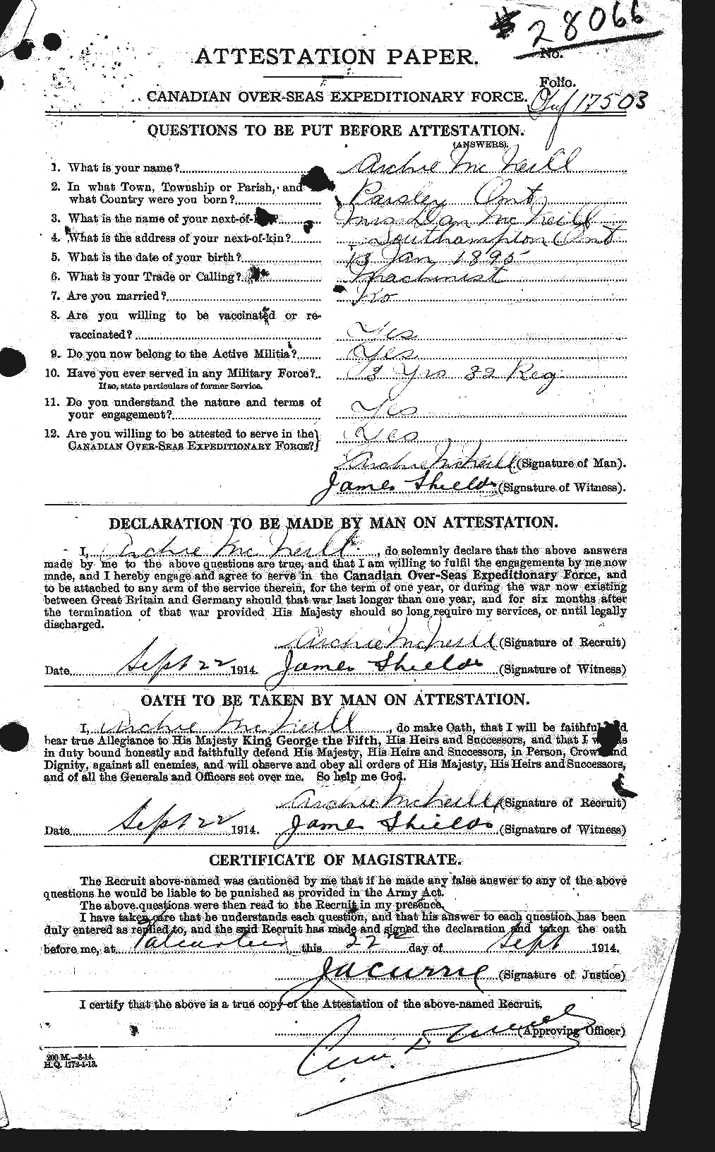 Personnel Records of the First World War - CEF 535908a