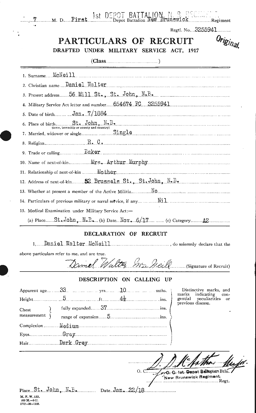 Dossiers du Personnel de la Première Guerre mondiale - CEC 535924a