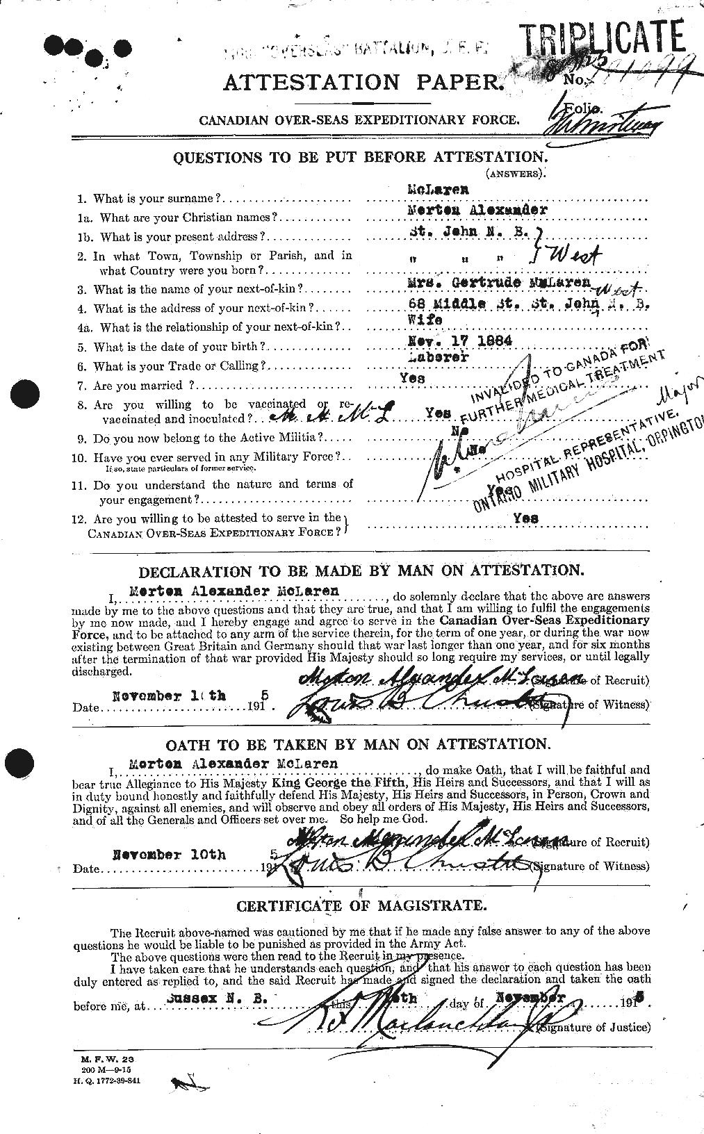 Dossiers du Personnel de la Première Guerre mondiale - CEC 535943a