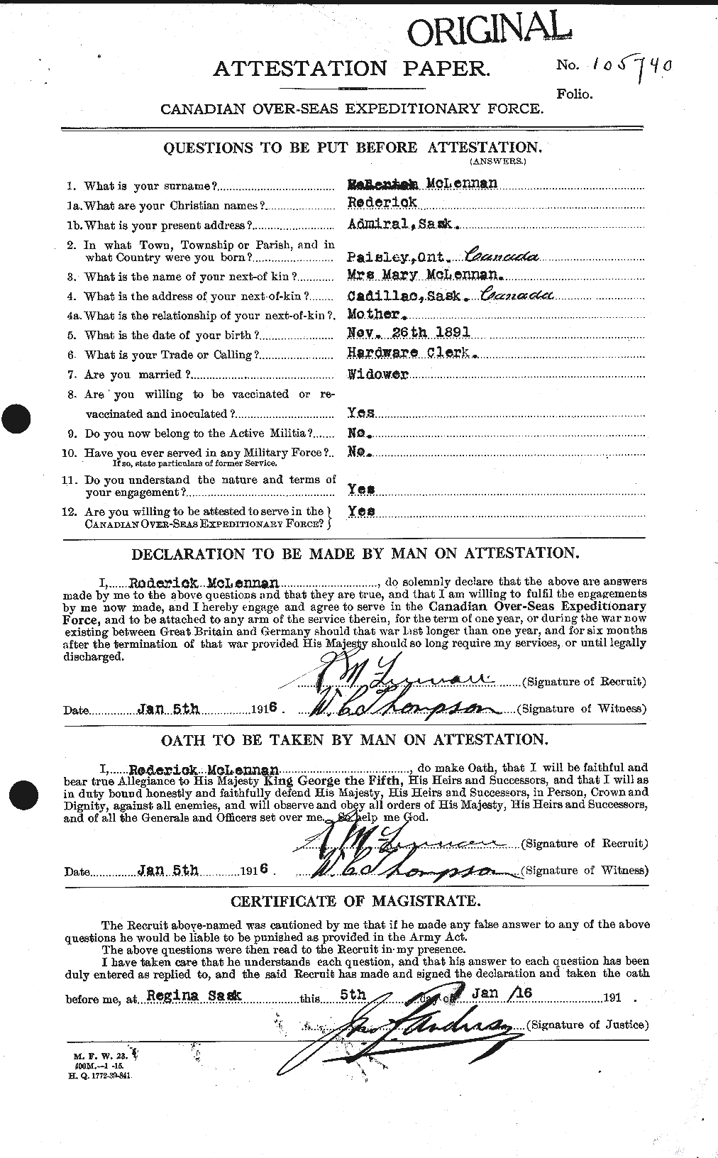 Personnel Records of the First World War - CEF 536611a