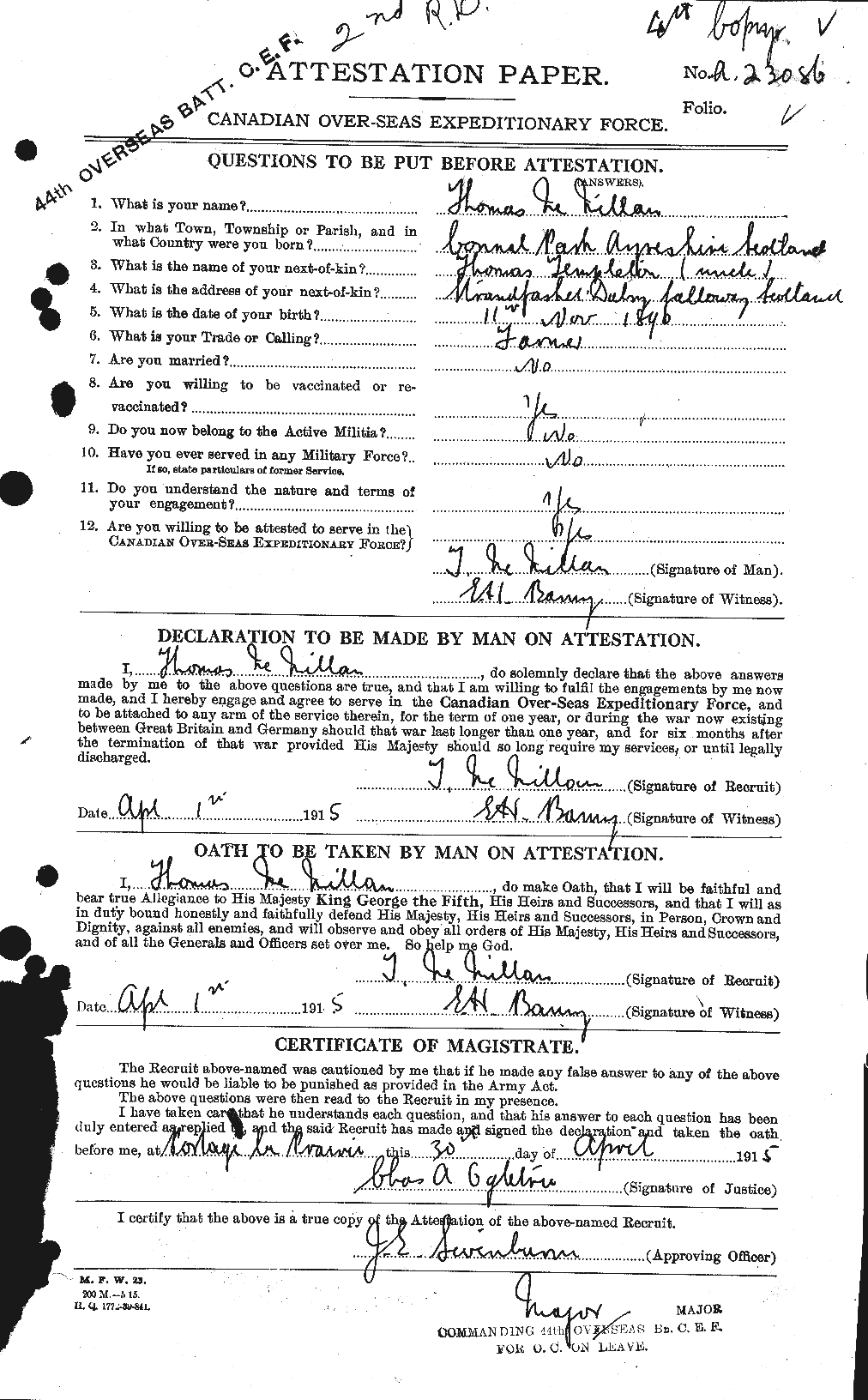 Personnel Records of the First World War - CEF 536962a