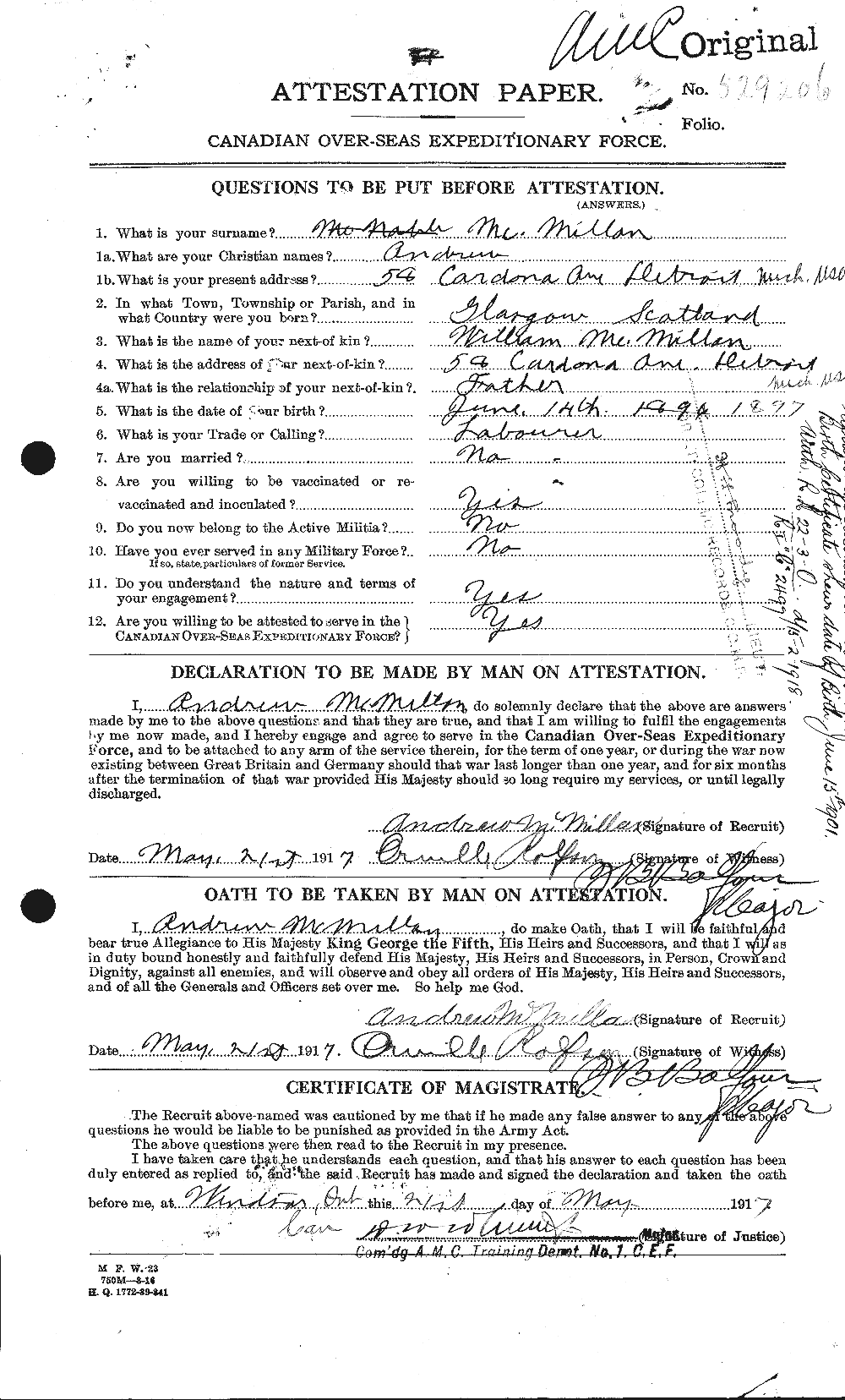 Personnel Records of the First World War - CEF 537498a