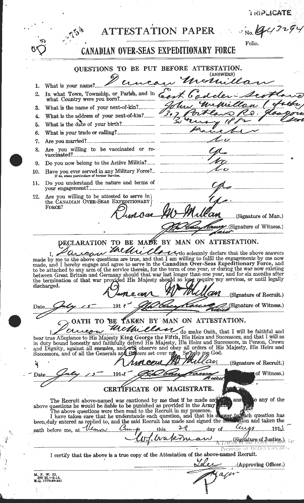 Personnel Records of the First World War - CEF 537650a