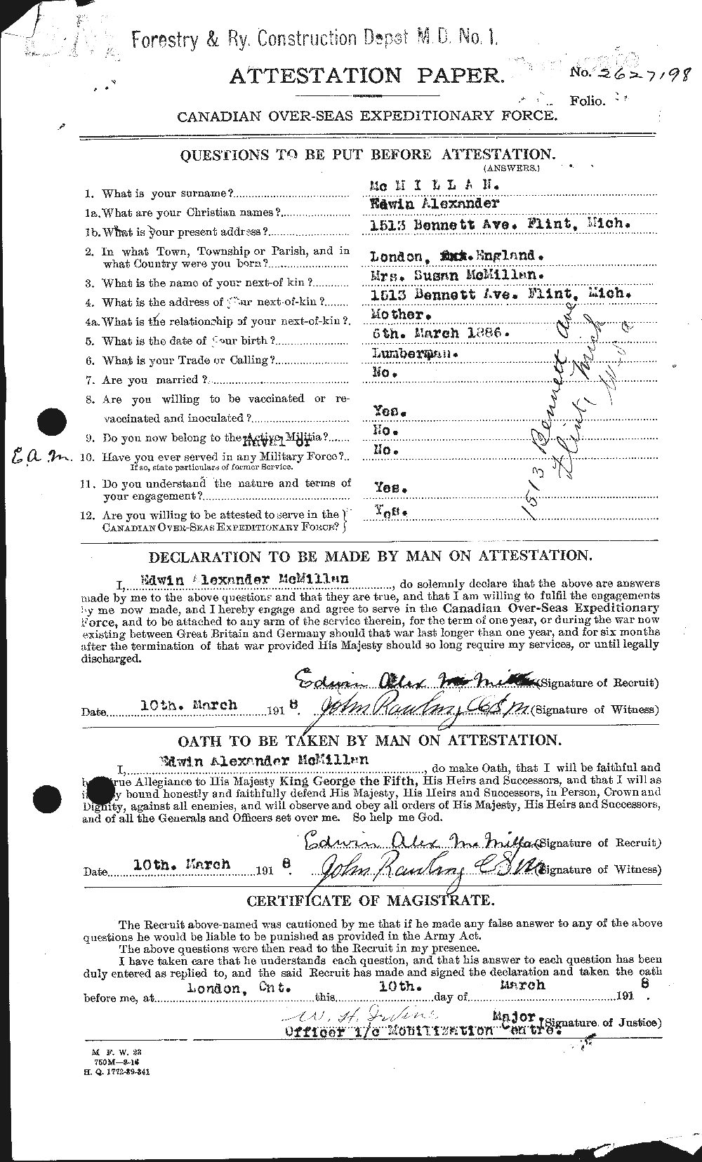 Personnel Records of the First World War - CEF 537676a