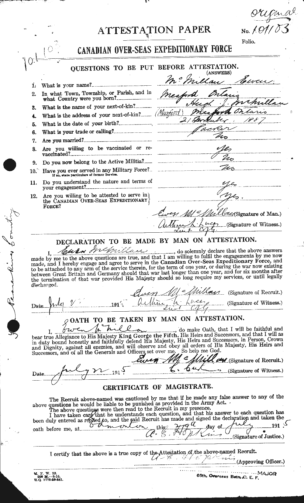 Personnel Records of the First World War - CEF 537687a