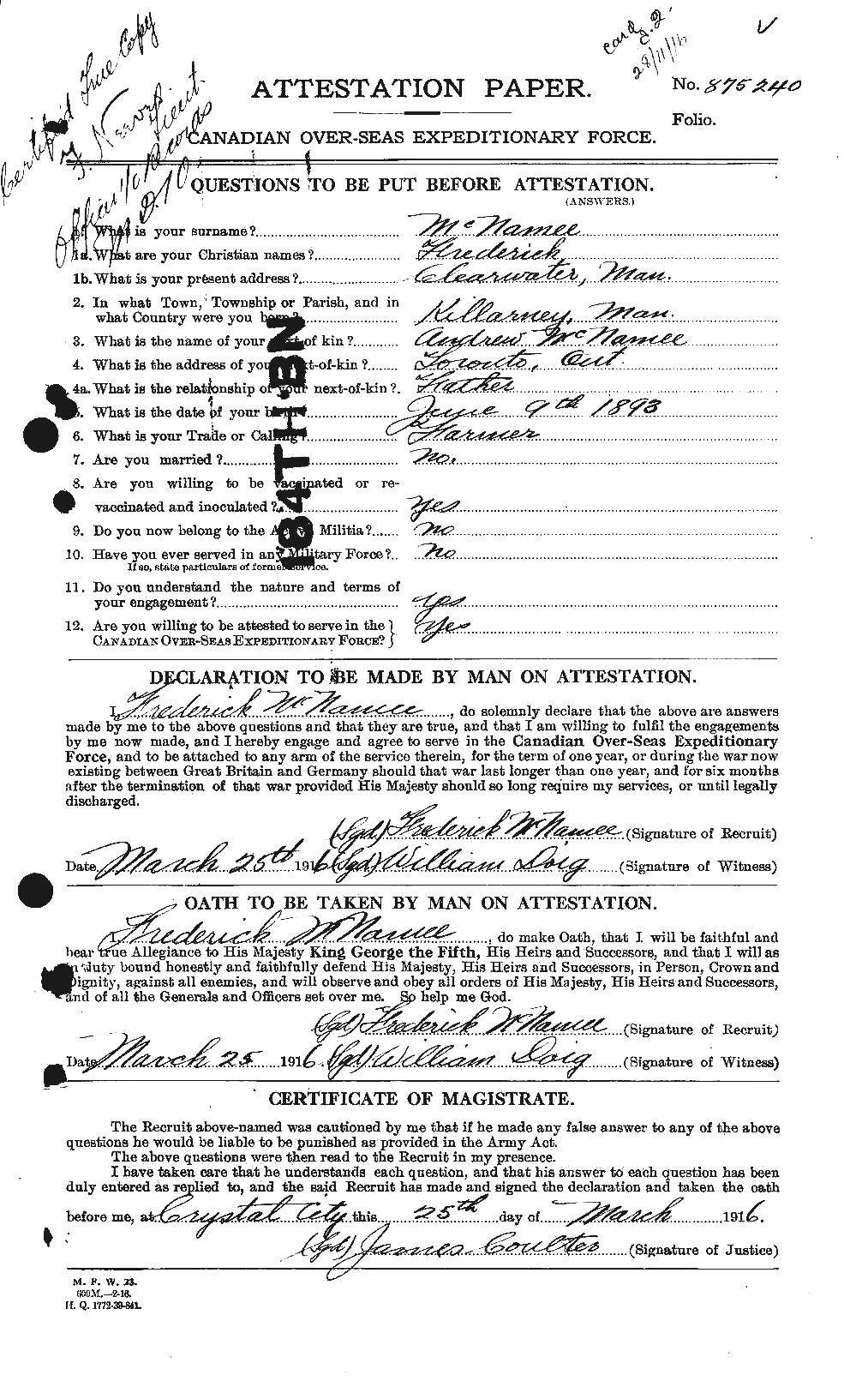 Personnel Records of the First World War - CEF 538327a