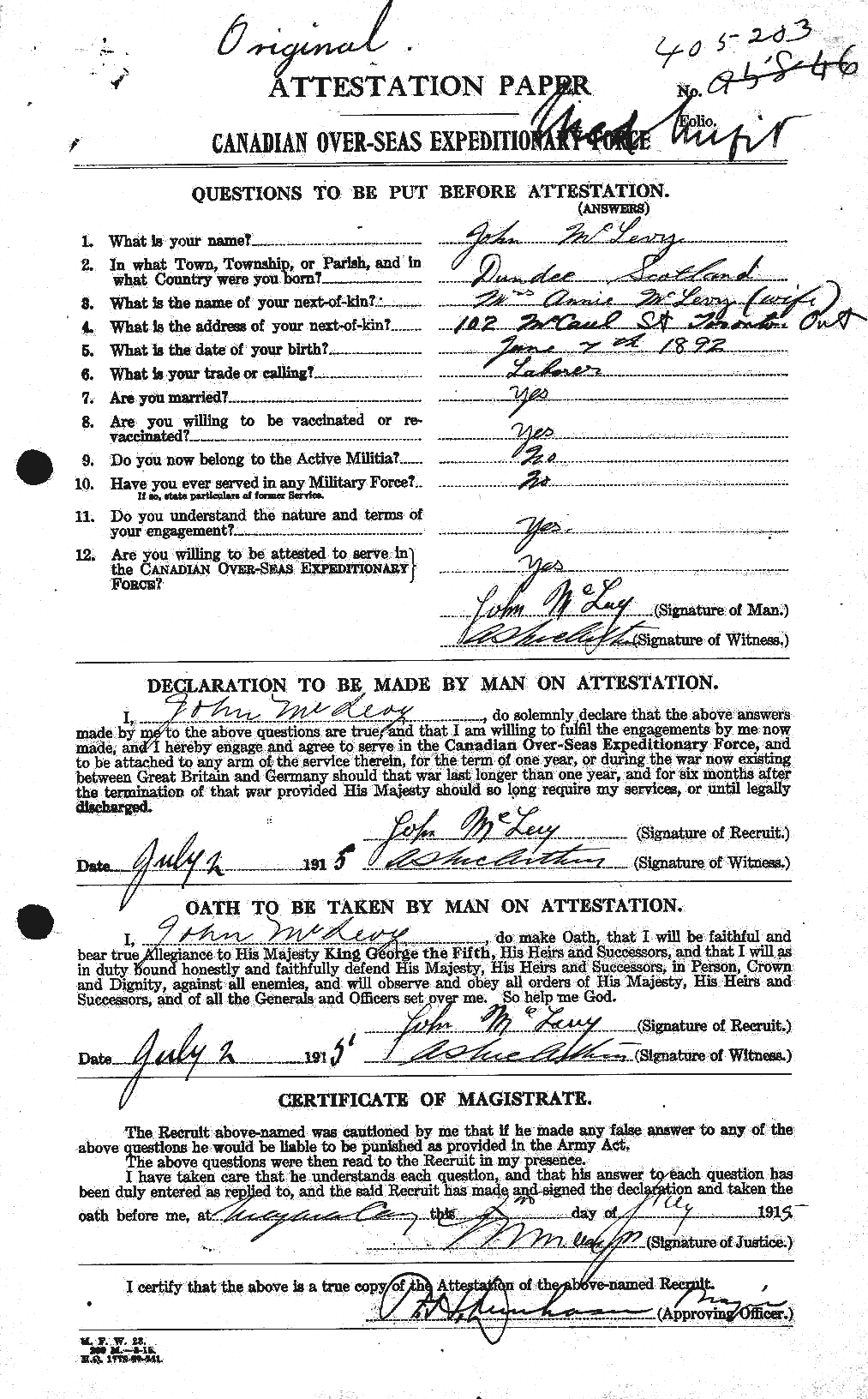Personnel Records of the First World War - CEF 538442a