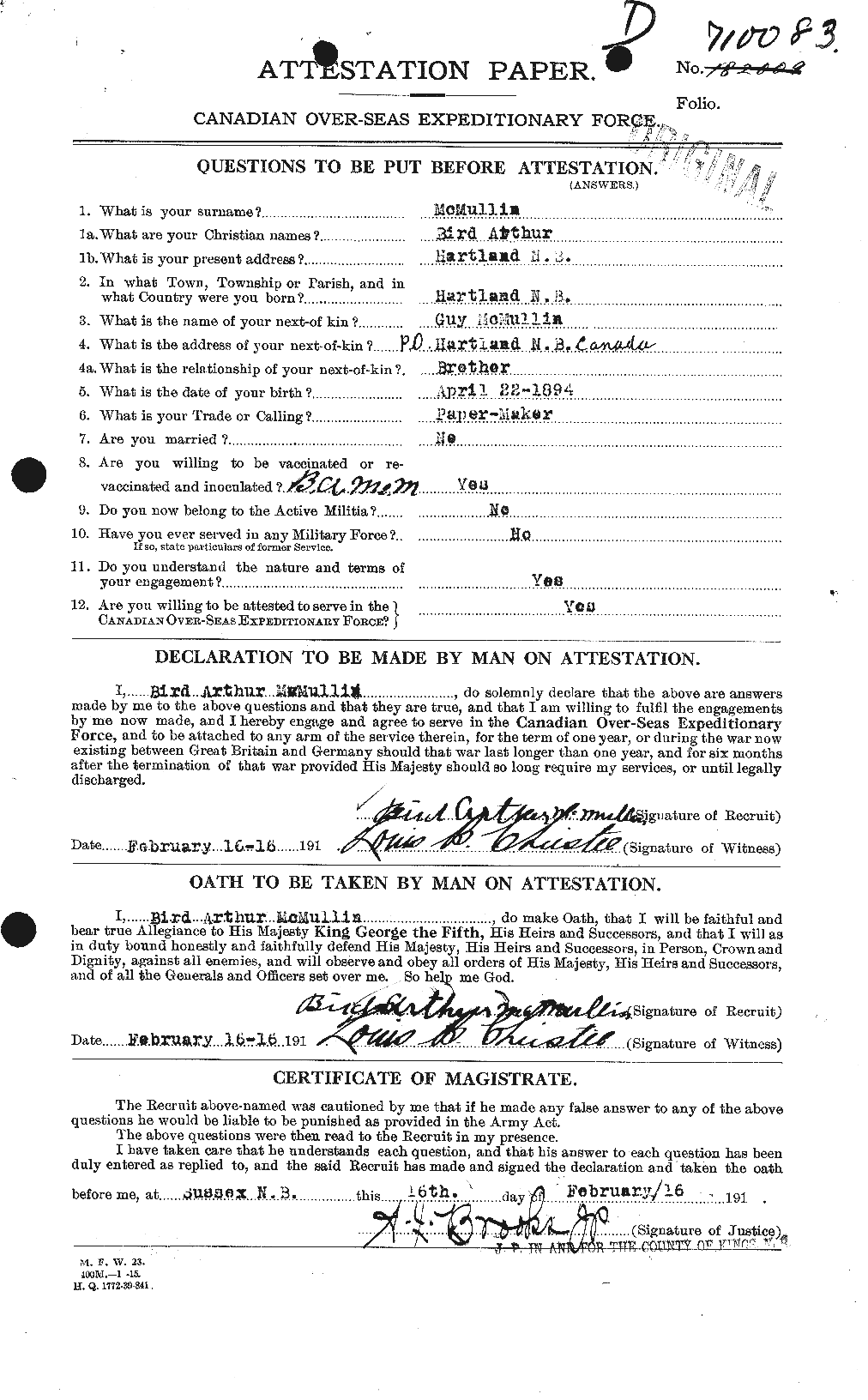 Personnel Records of the First World War - CEF 538896a