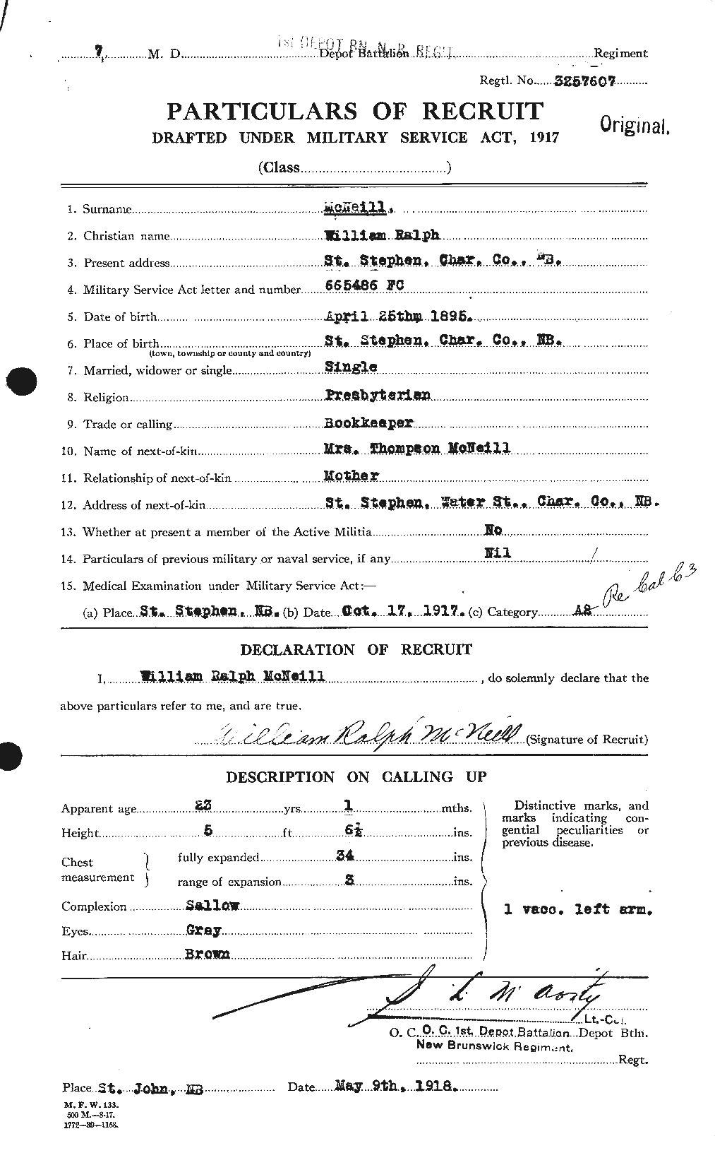 Dossiers du Personnel de la Première Guerre mondiale - CEC 539070a