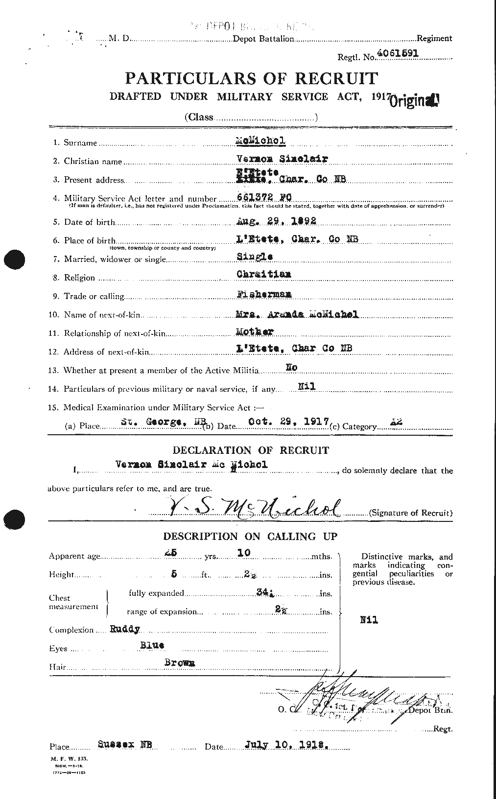 Dossiers du Personnel de la Première Guerre mondiale - CEC 539171a