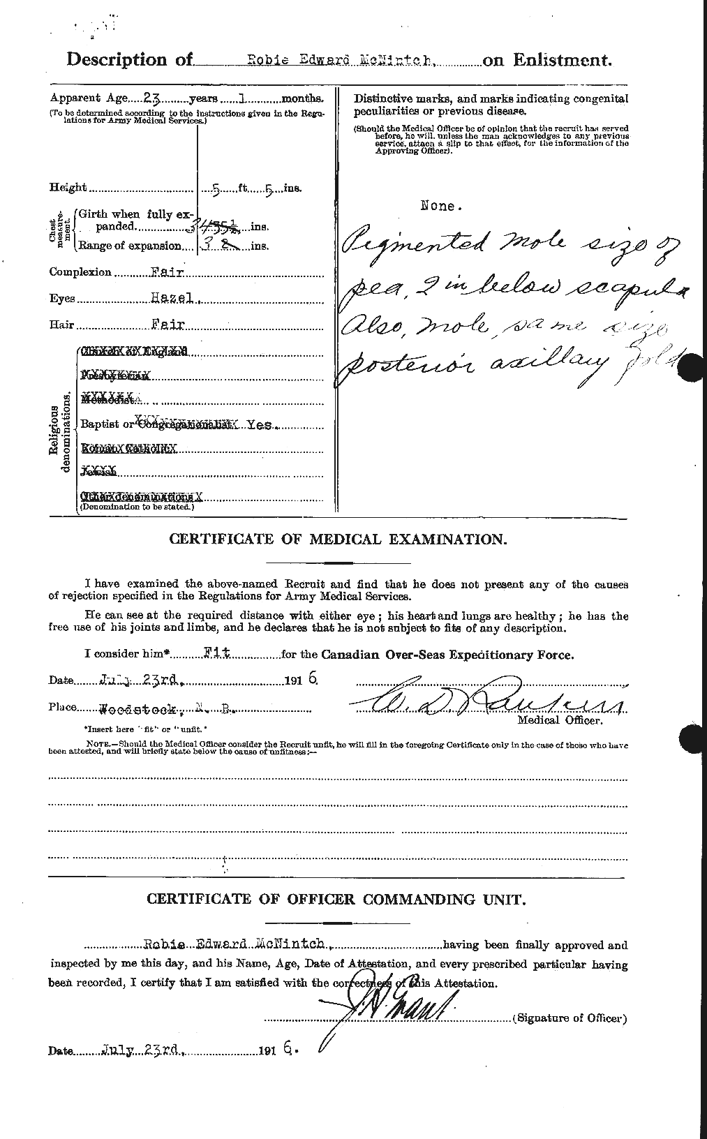 Dossiers du Personnel de la Première Guerre mondiale - CEC 539269b