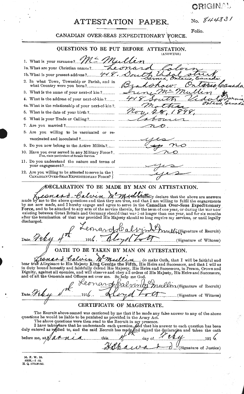 Personnel Records of the First World War - CEF 539314a