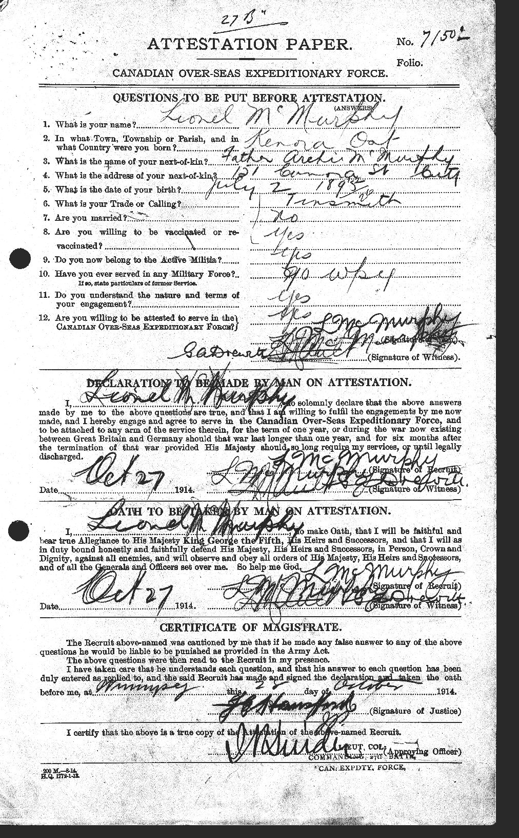 Personnel Records of the First World War - CEF 539396a